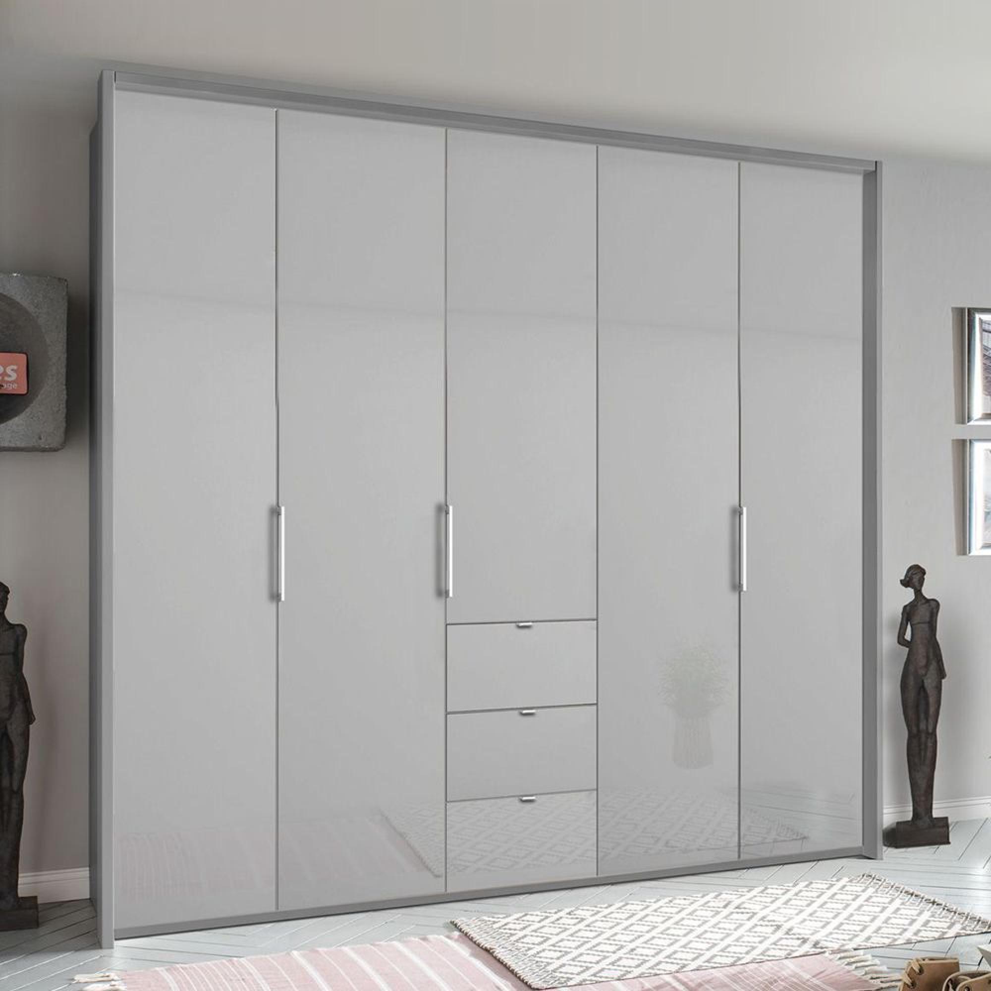 Rauch Erimo 254cm 5 Door Wardrobe with 3 Drawer - Silk Grey and Silk Grey Glass