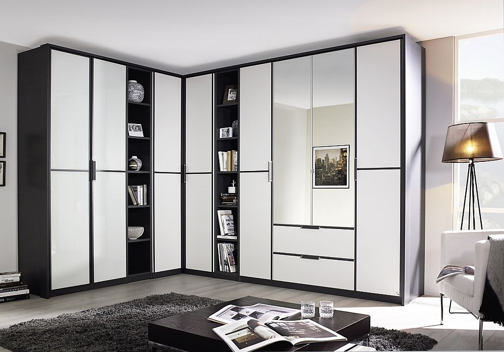 Rauch Essensa 438cm White 8 Door Combi L Shaped Wardrobe - Metallic Grey Carcase