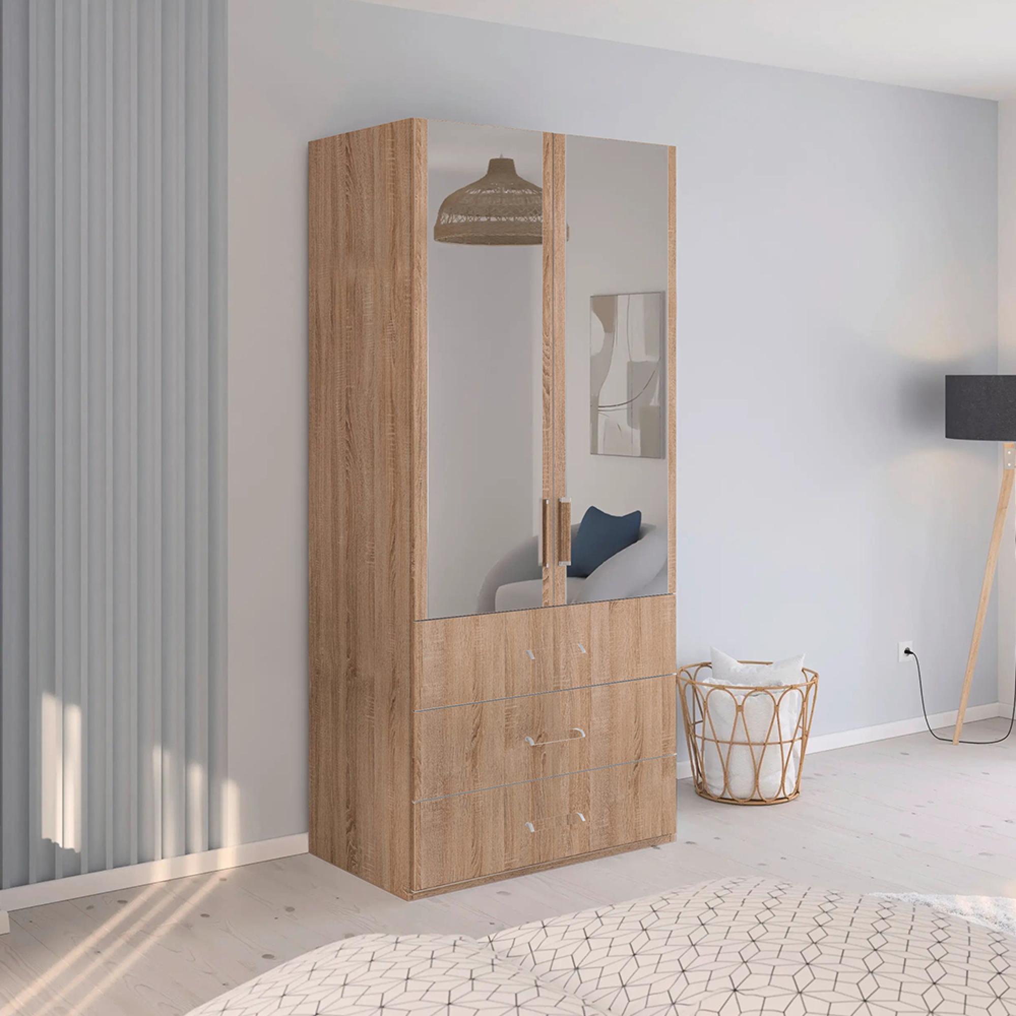 Evelyn Wardrobe - 101cm - 2 Door - Combi - H 223cm - Sonoma Oak