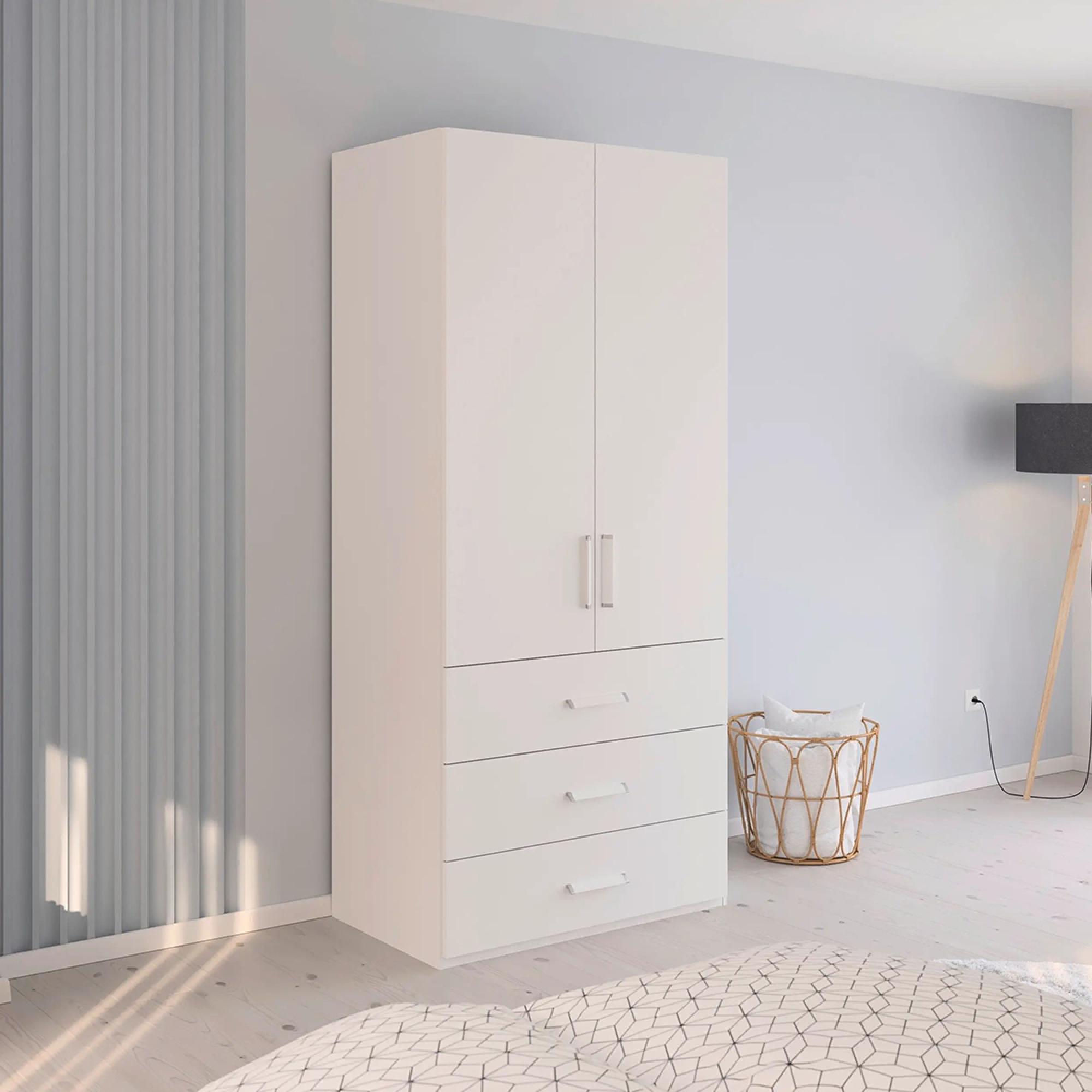 Evelyn Wardrobe - 101cm - 2 Door - H 223cm - with Drawer - Alpine White