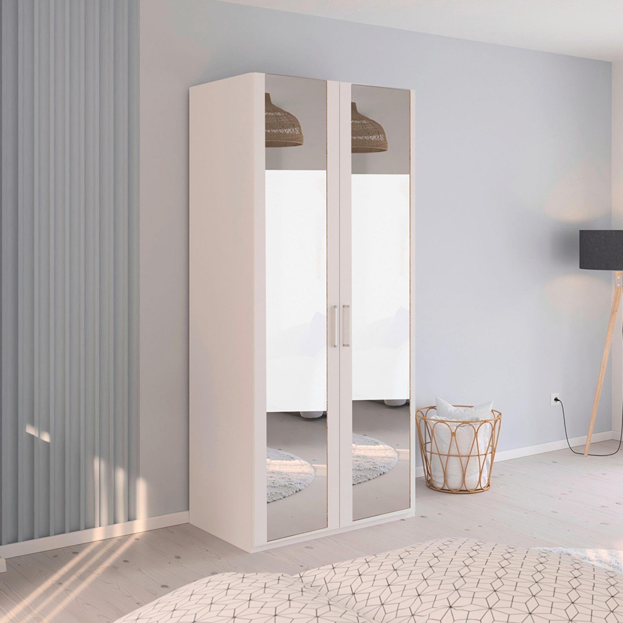 Evelyn Mirror Wardrobe - 101cm - 2 Door - H 223cm - Alpine White
