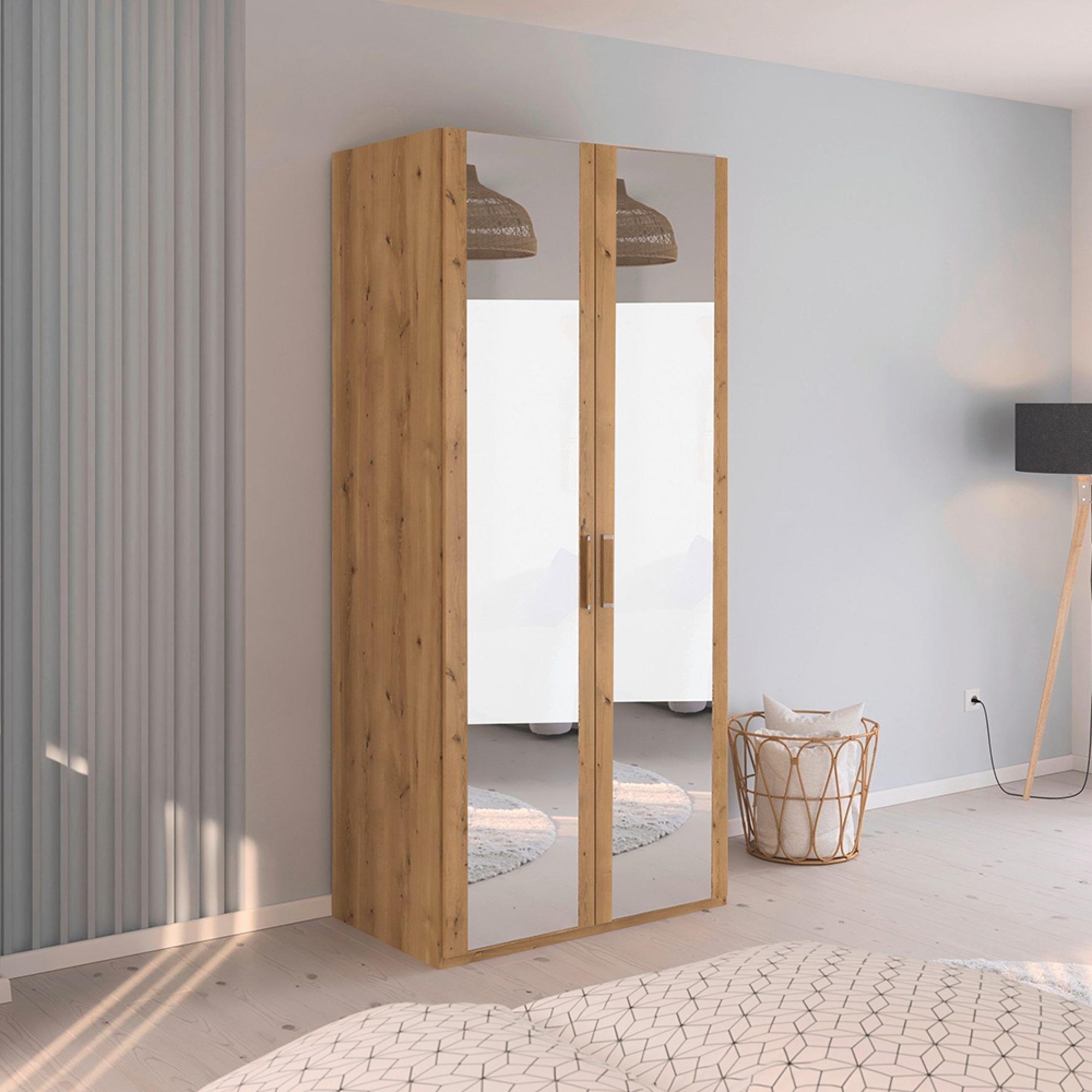 Evelyn Mirror Wardrobe - 101cm - 2 Door - H 223cm - Wild Oak