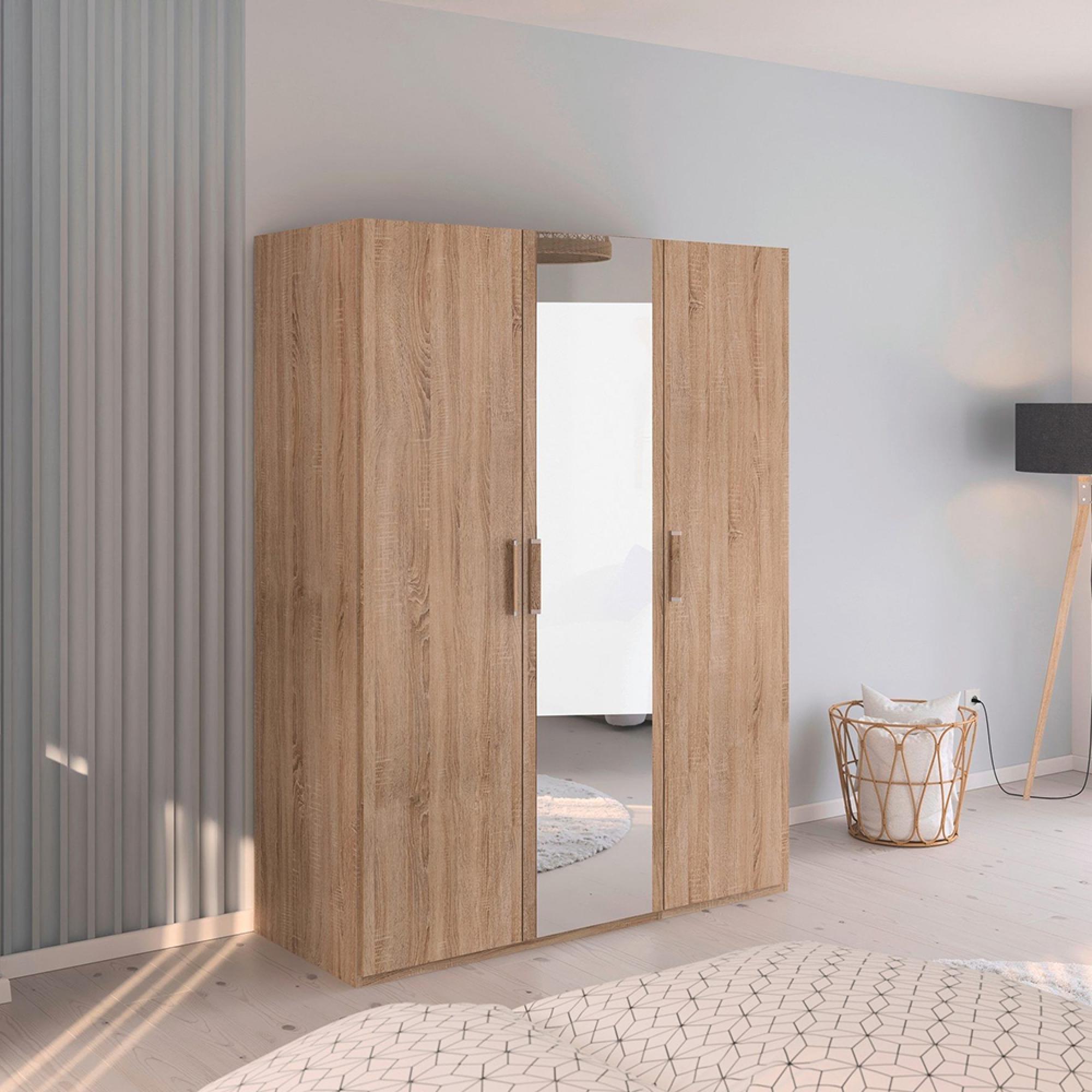 Rauch Evelyn 151cm 3 Door Wardrobe with Mirror - H 197cm - Sonoma Oak