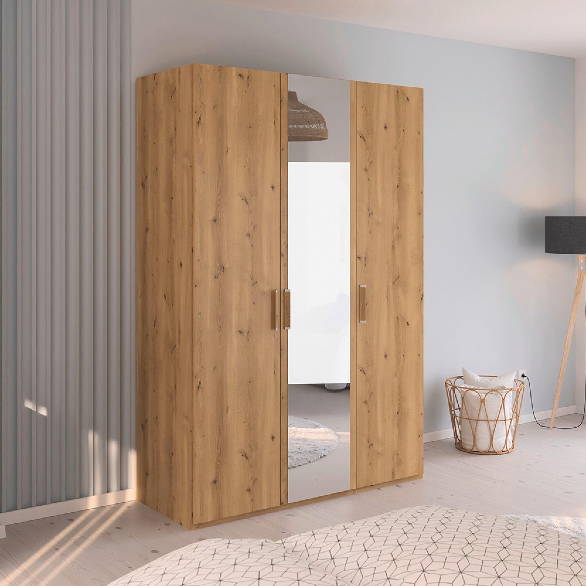 Evelyn Mirror Wardrobe - 151cm - 3 Door - H 223cm - Wild Oak