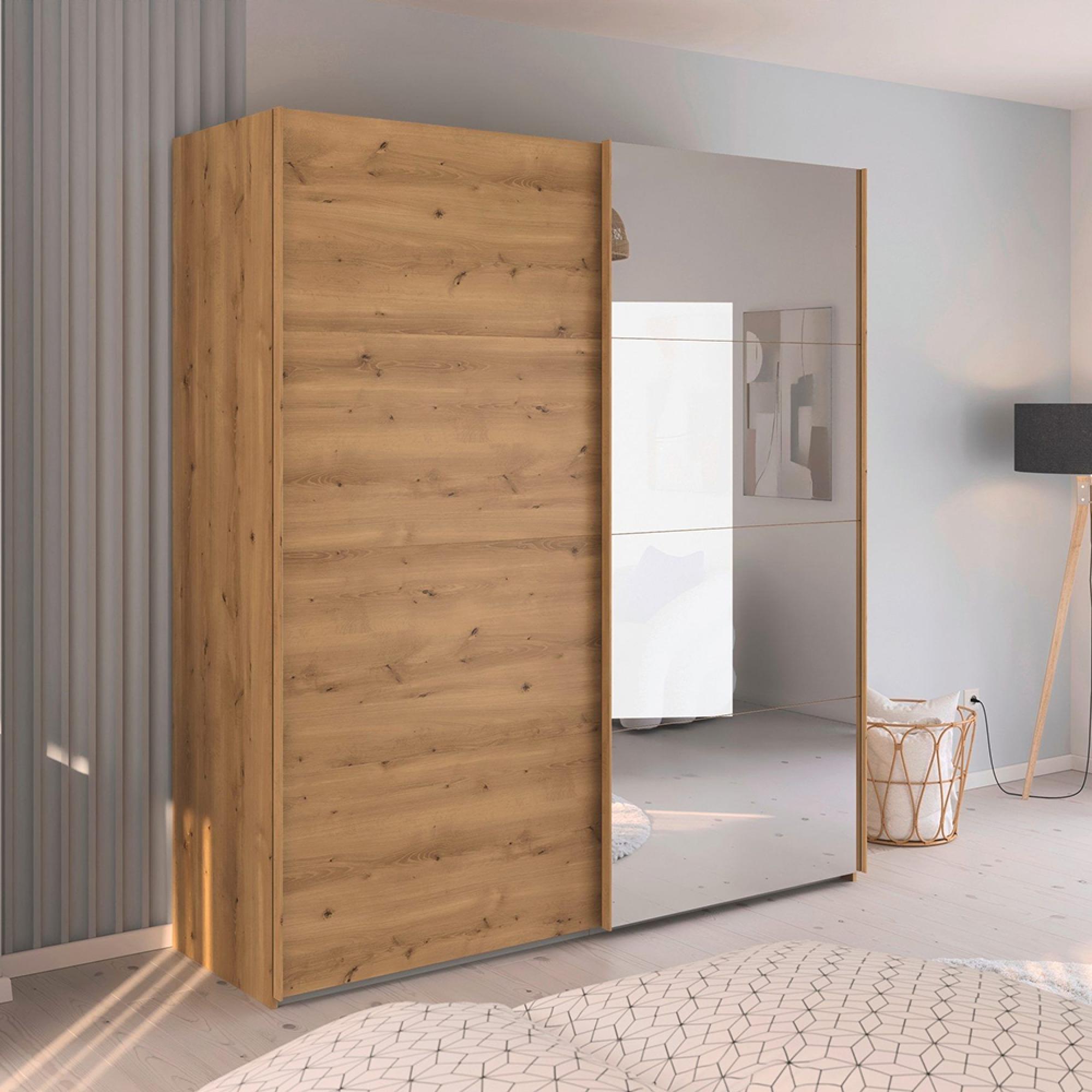 Rauch Evelyn 201cm 2 Door Sliding Wardrobe with Mirror - Wild Oak