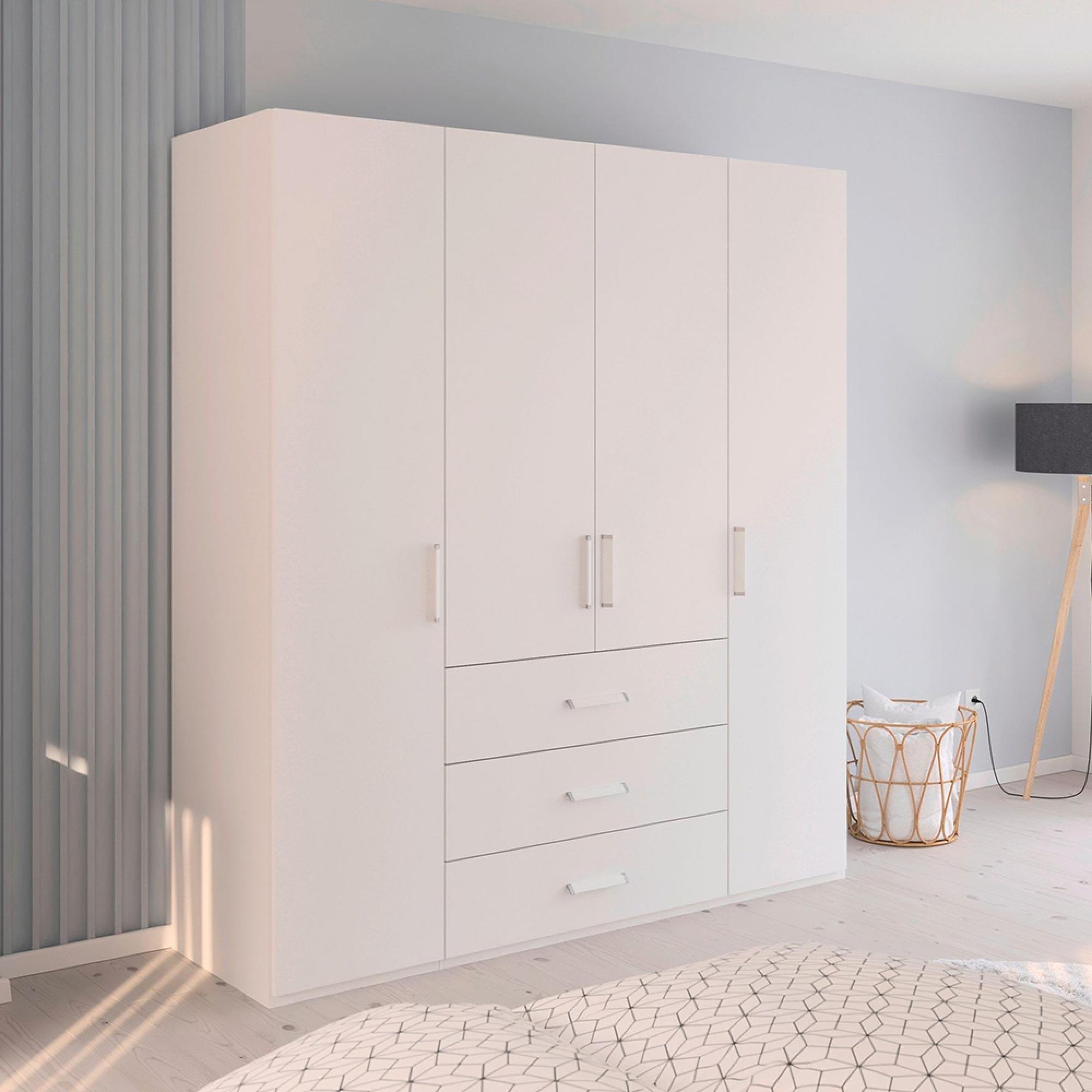 Evelyn Wardrobe - 201cm - 4 Door - H 223cm - with Drawer - Alpine White