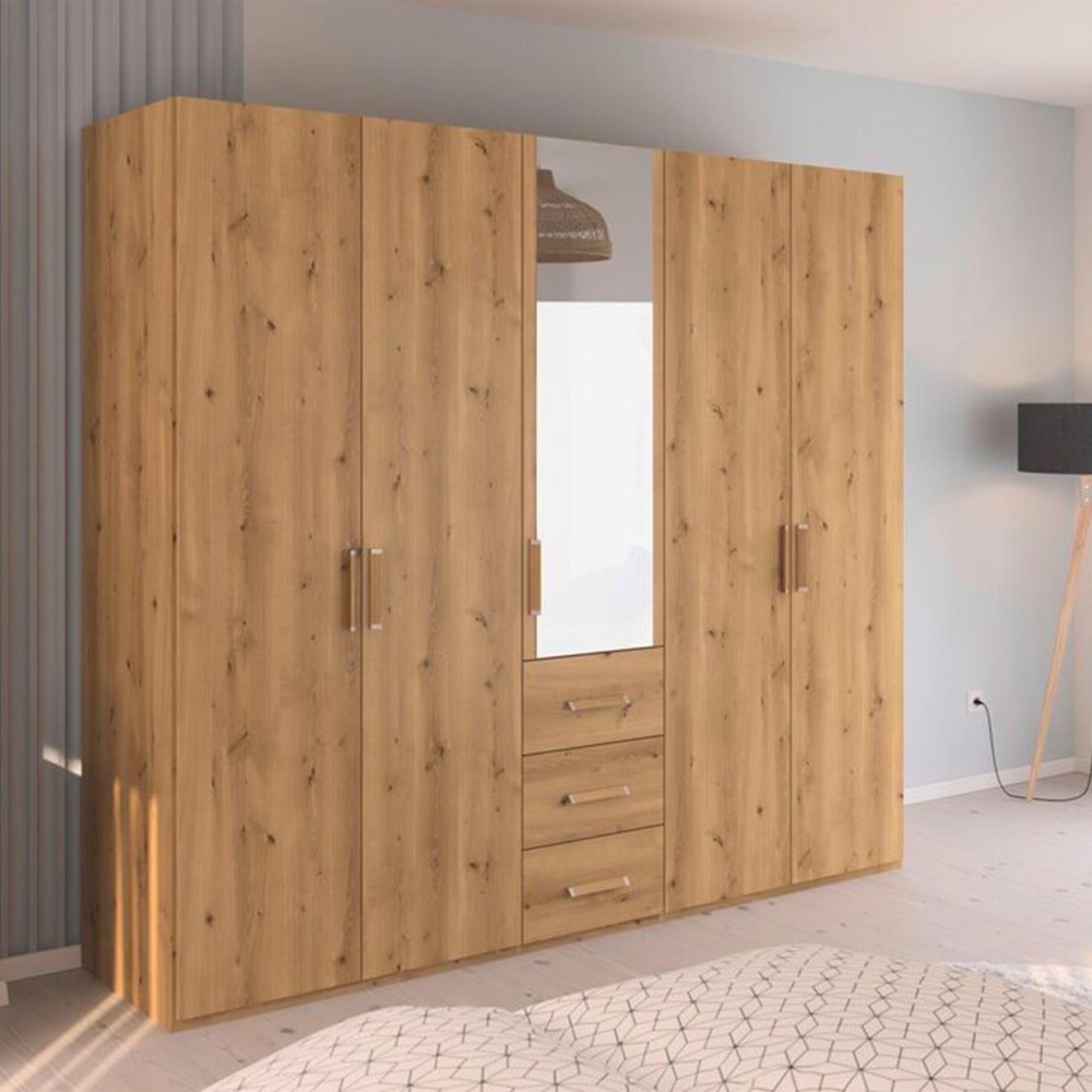 Evelyn Wardrobe - 251cm - 5 Door - Combi - H 223cm - Wild Oak