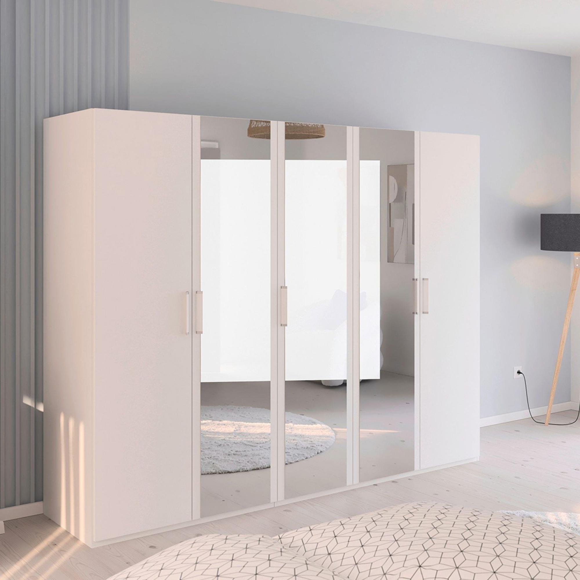 Rauch Evelyn 251cm 5 Door Wardrobe with Mirror - H 197cm - Alpine White