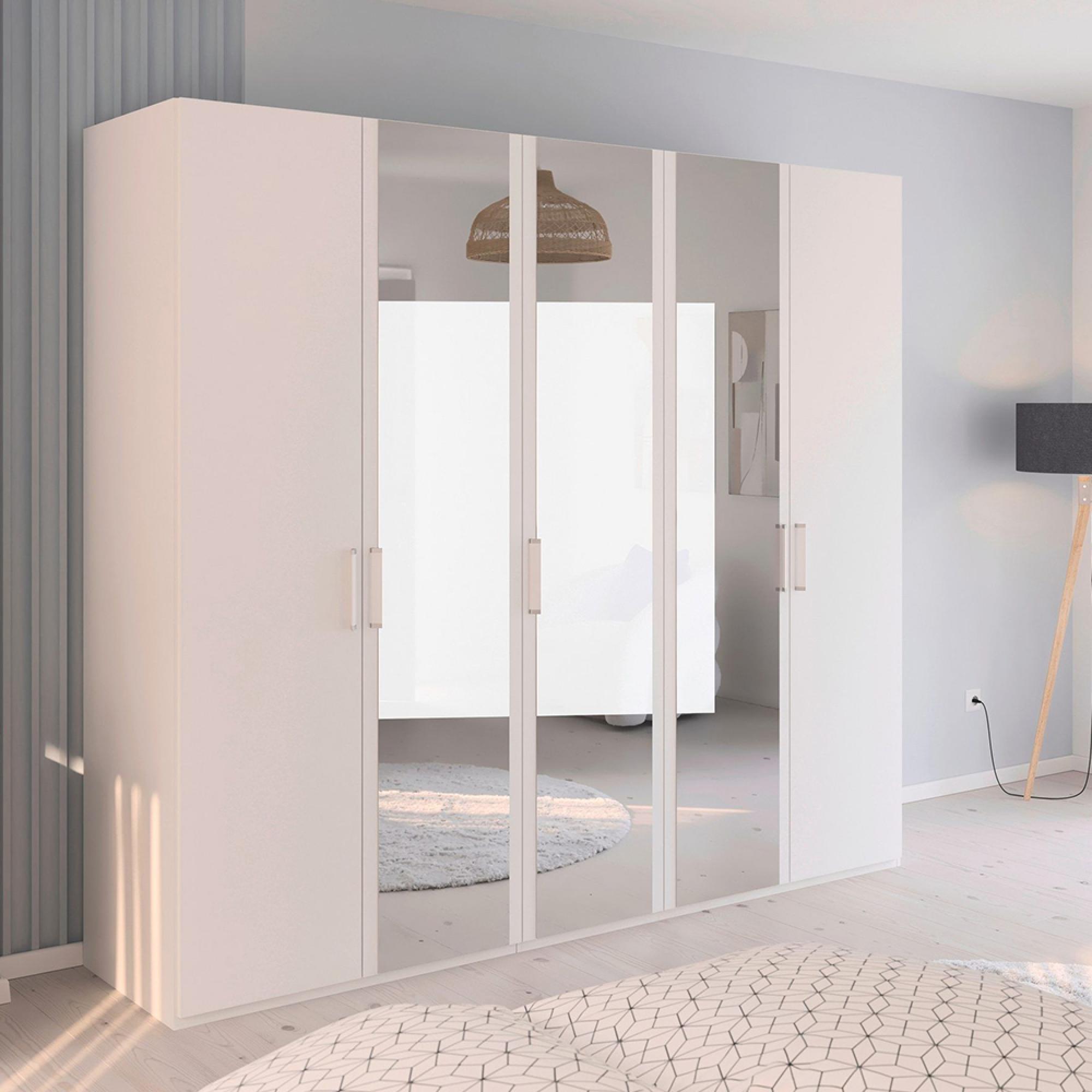 Rauch Evelyn 251cm 5 Door Wardrobe with Mirror - H 223cm - Alpine White