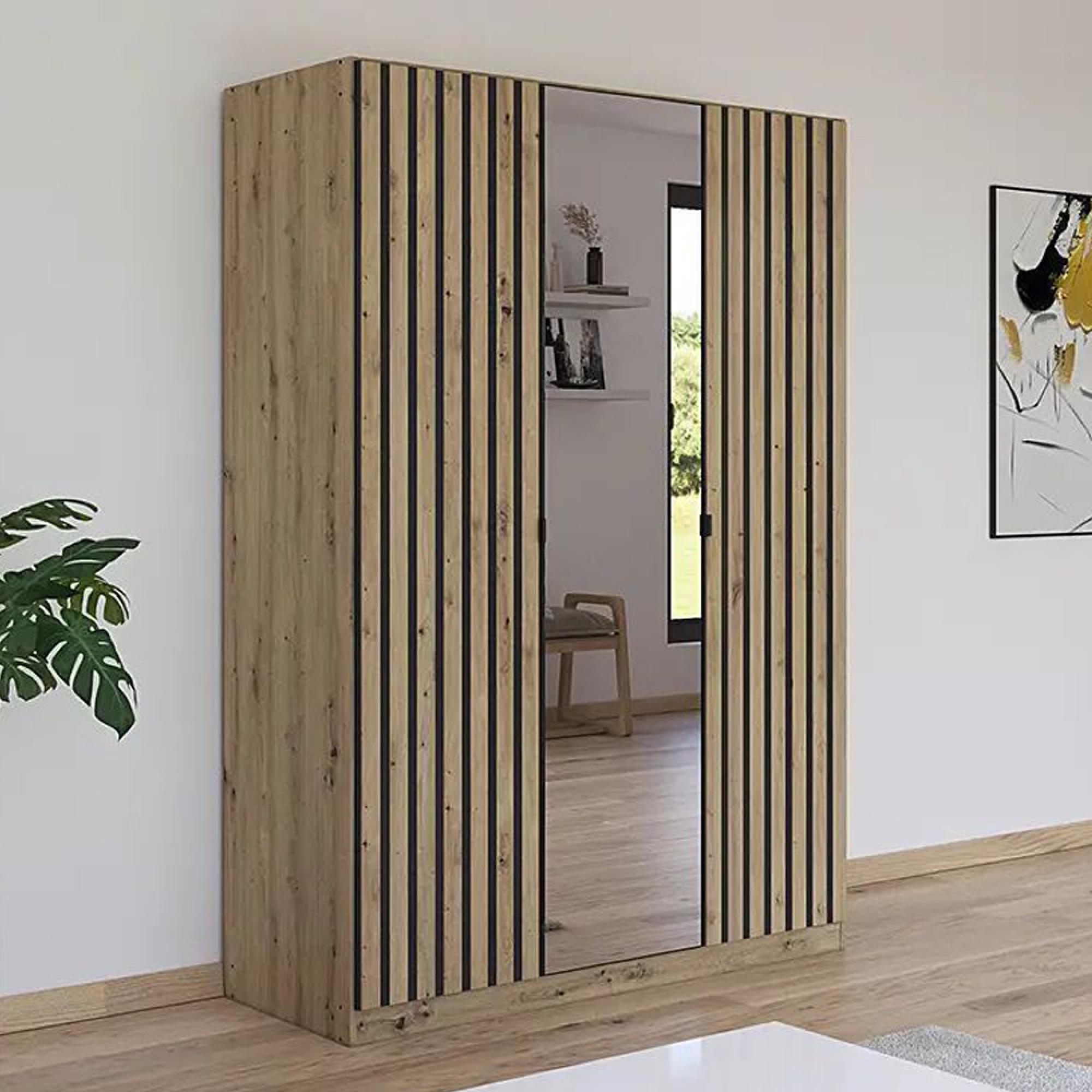 Rauch Genua 136cm 3 Door Wardrobe with Mirror - Artisan Oak and Metallic Dark Grey
