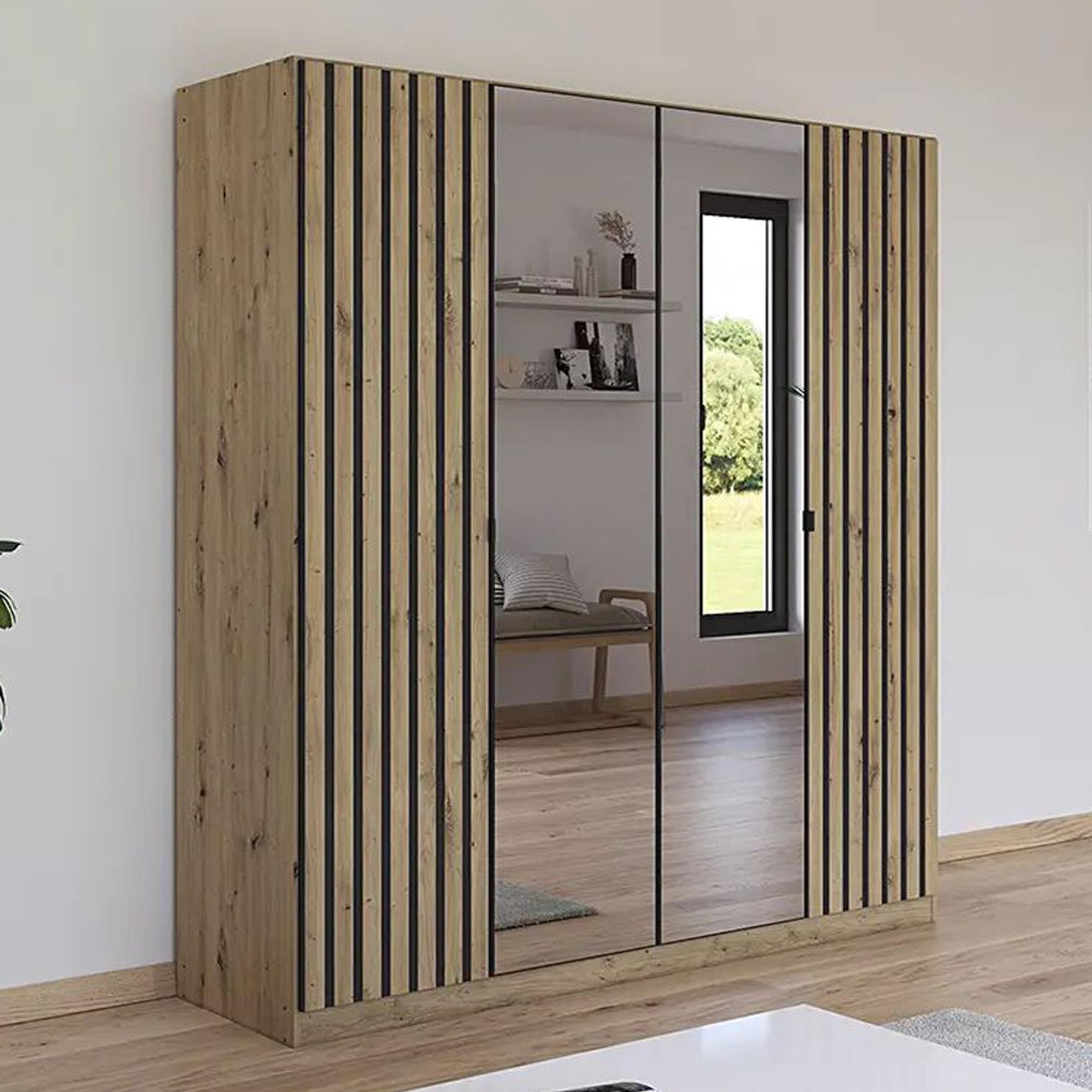 Rauch Genua 181cm 4 Door Wardrobe with Mirror - Artisan Oak and Metallic Dark Grey