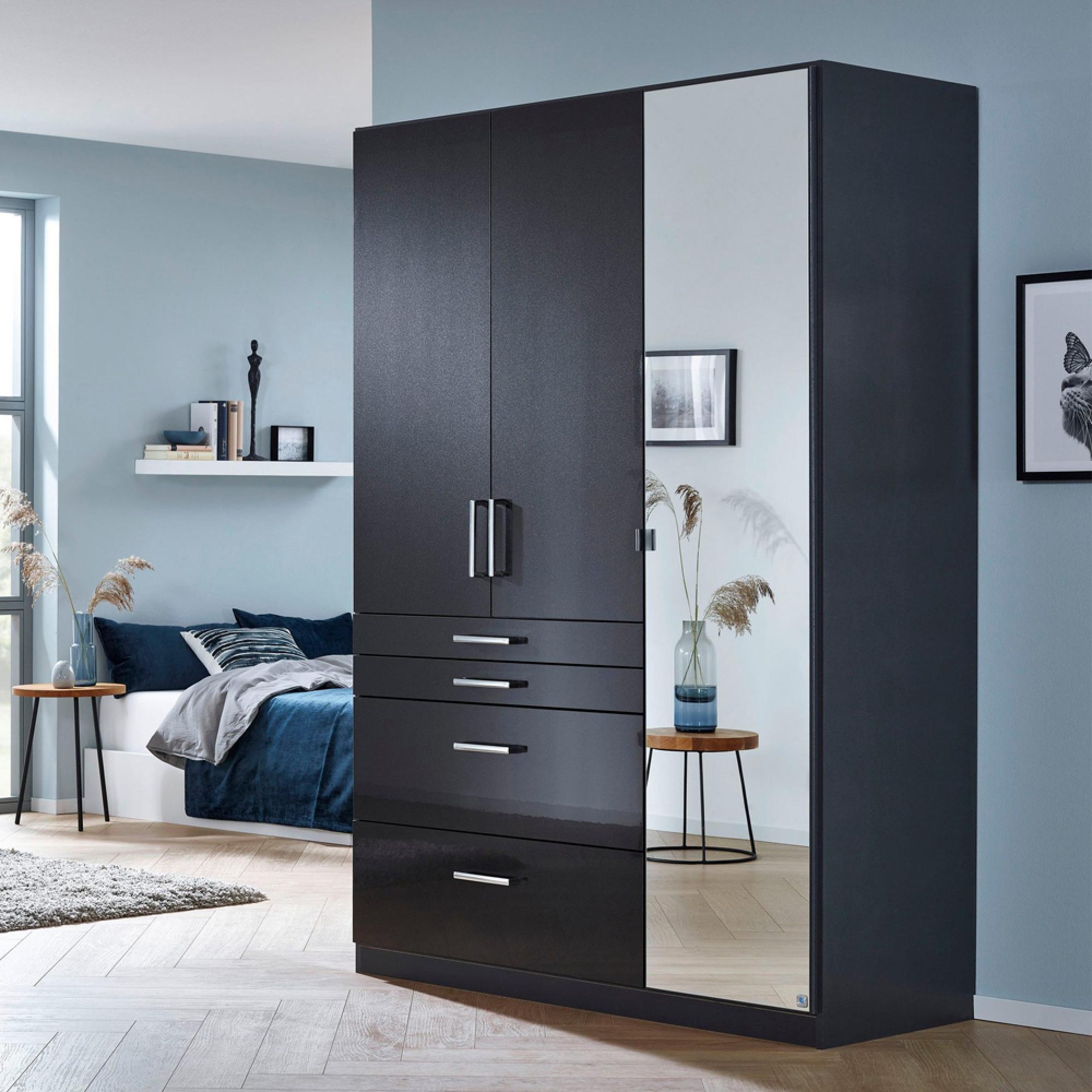 Rauch Homburg 136cm 3 Door Combi Wardrobe - Metallic Dark Grey and High Gloss Grey