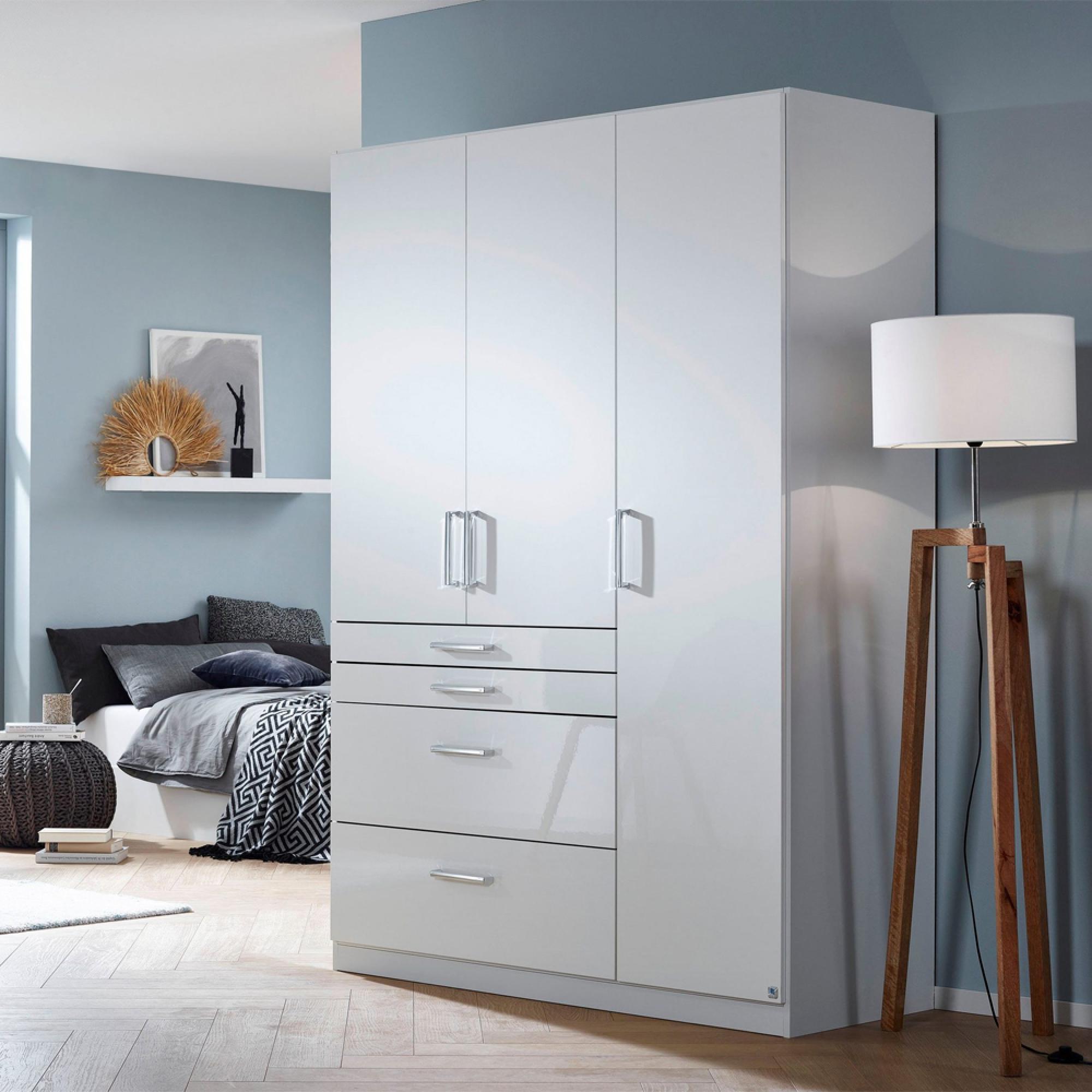 Rauch Homburg 136cm 3 Door Wardrobe with Drawer - Alpine White and High Gloss White