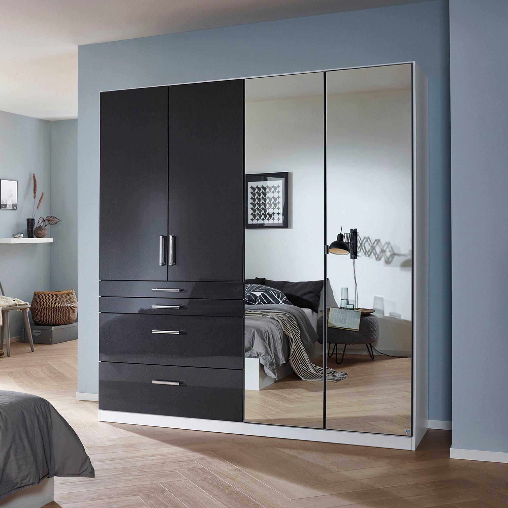 Rauch Homburg 181cm 4 Door Combi Wardrobe - Alpine White and High Gloss Grey