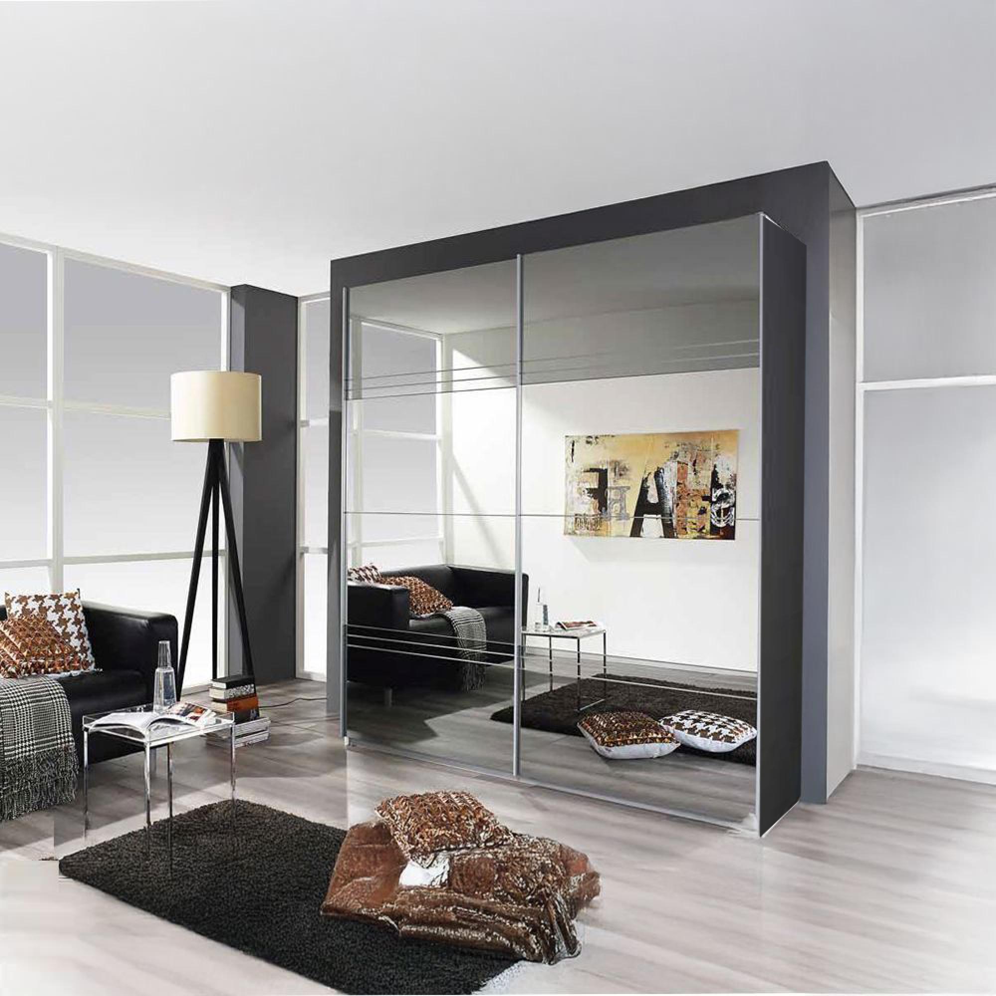 Rauch Koblenz 181cm 2 Door Mirrored Sliding Wardrobe - Metallic Dark Grey and Grey Mirror