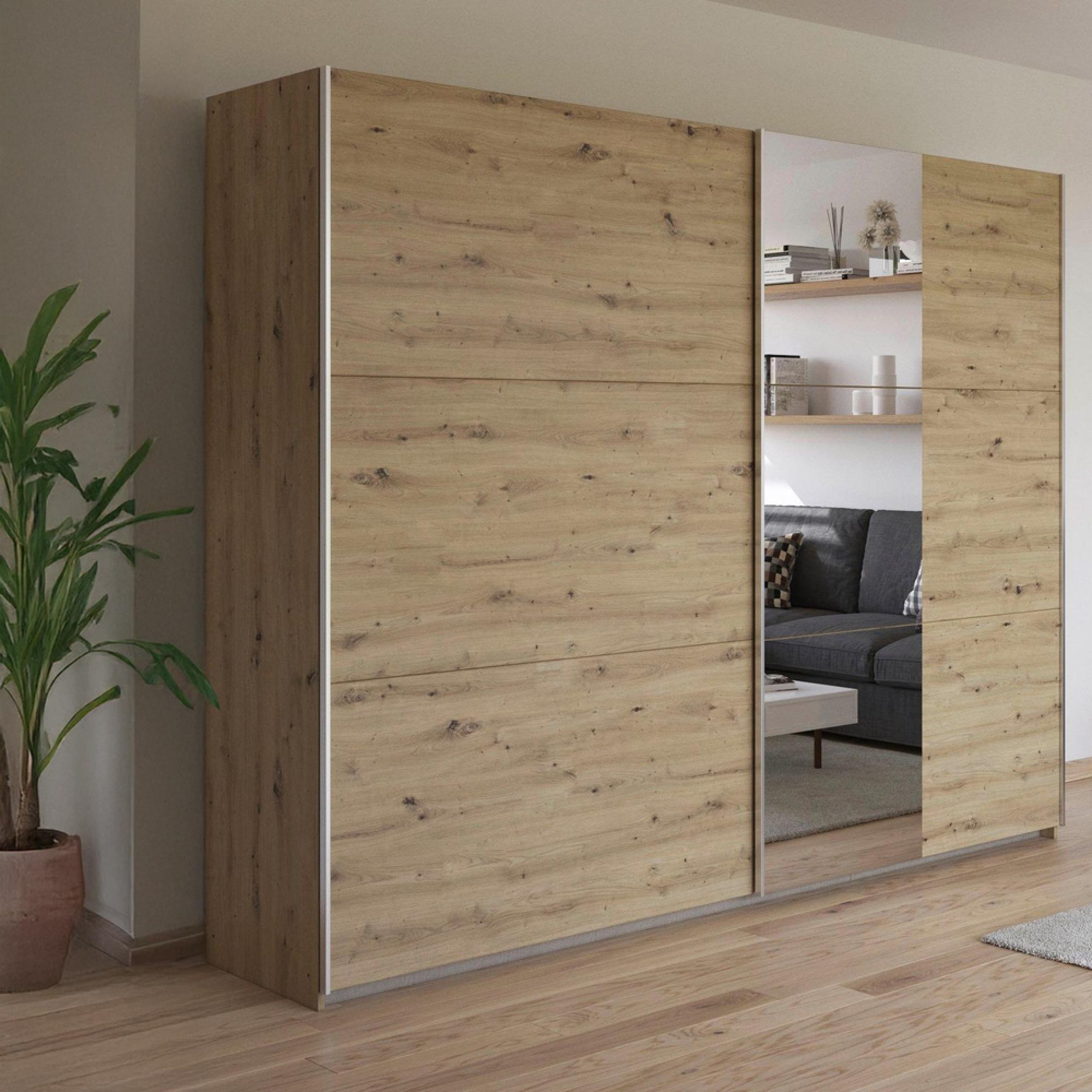 Kronach Sliding Mirror Wardrobe - 261cm - 2 Door - Artisan Oak