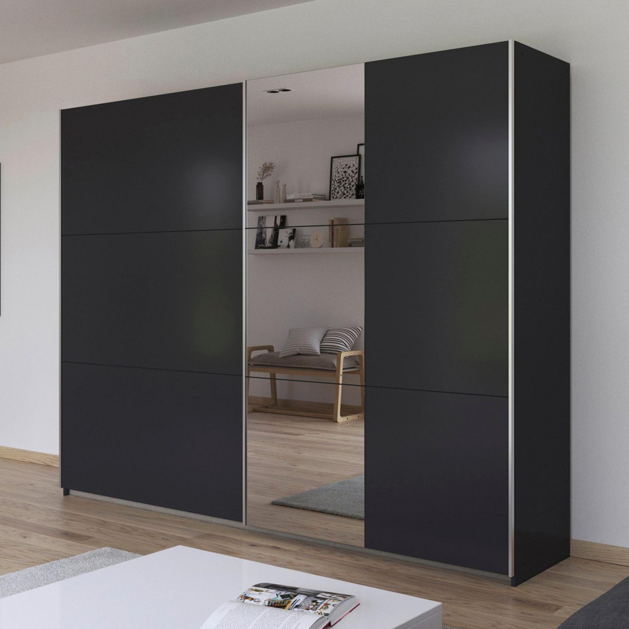 Kronach Sliding Mirror Wardrobe - 261cm - 2 Door - Metallic Dark Grey