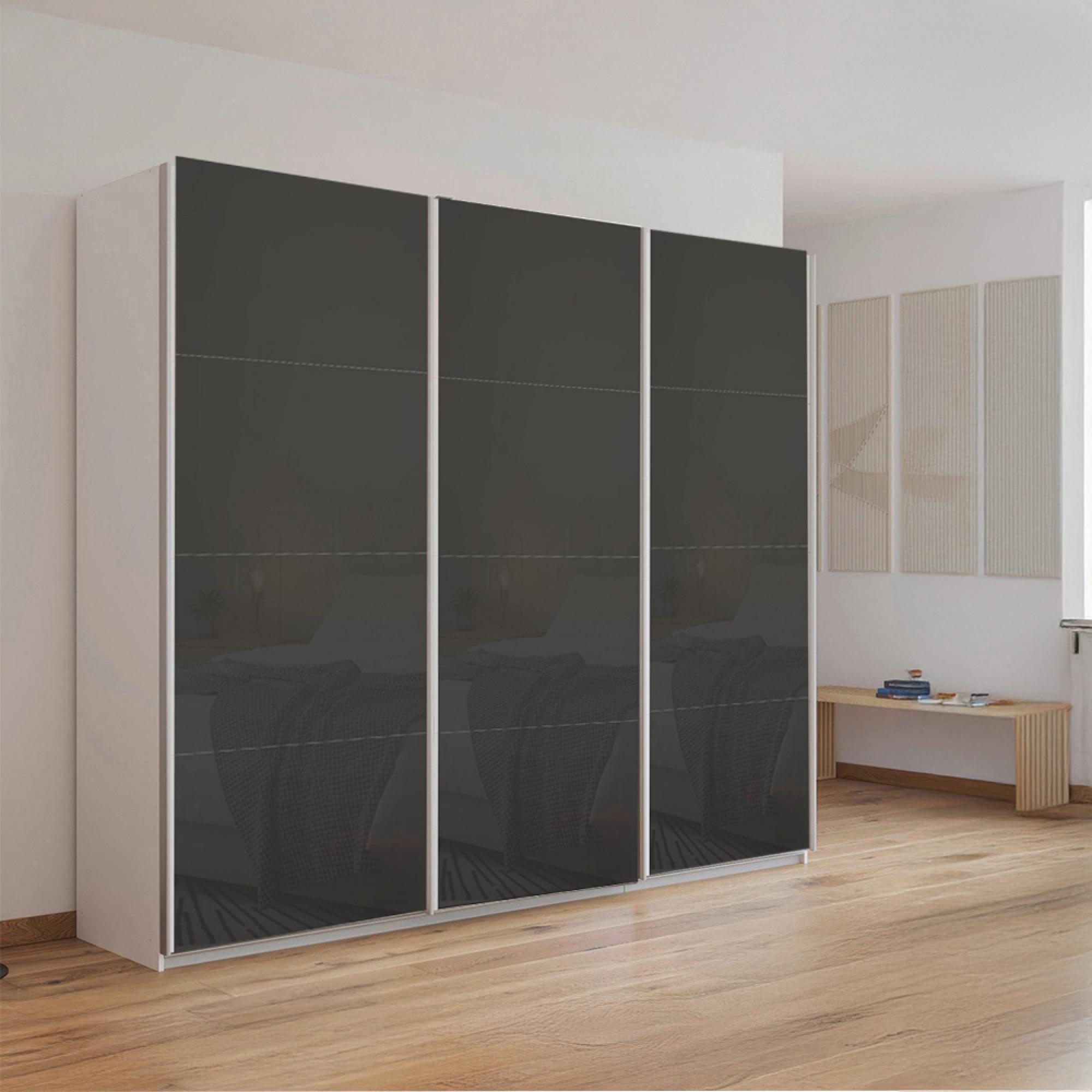 Kulmbach Sliding Wardrobe 203cm 3 Door Alpine White Basalt Glass