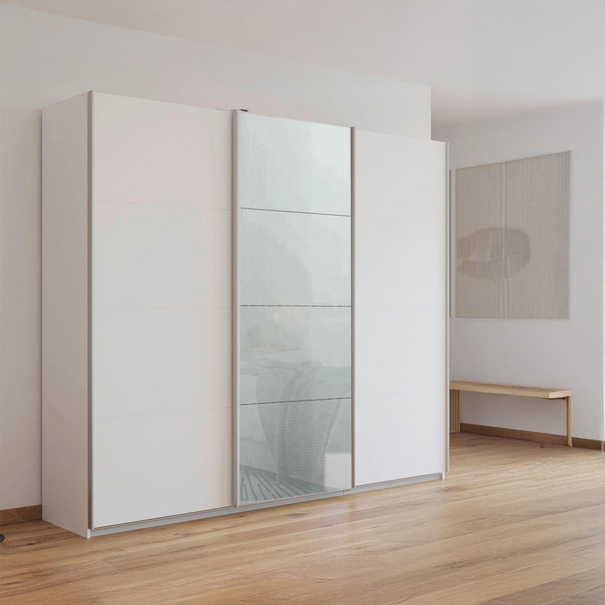 Kulmbach Sliding Wardrobe 203cm 3 Door Alpine White Silk Grey Glass Front