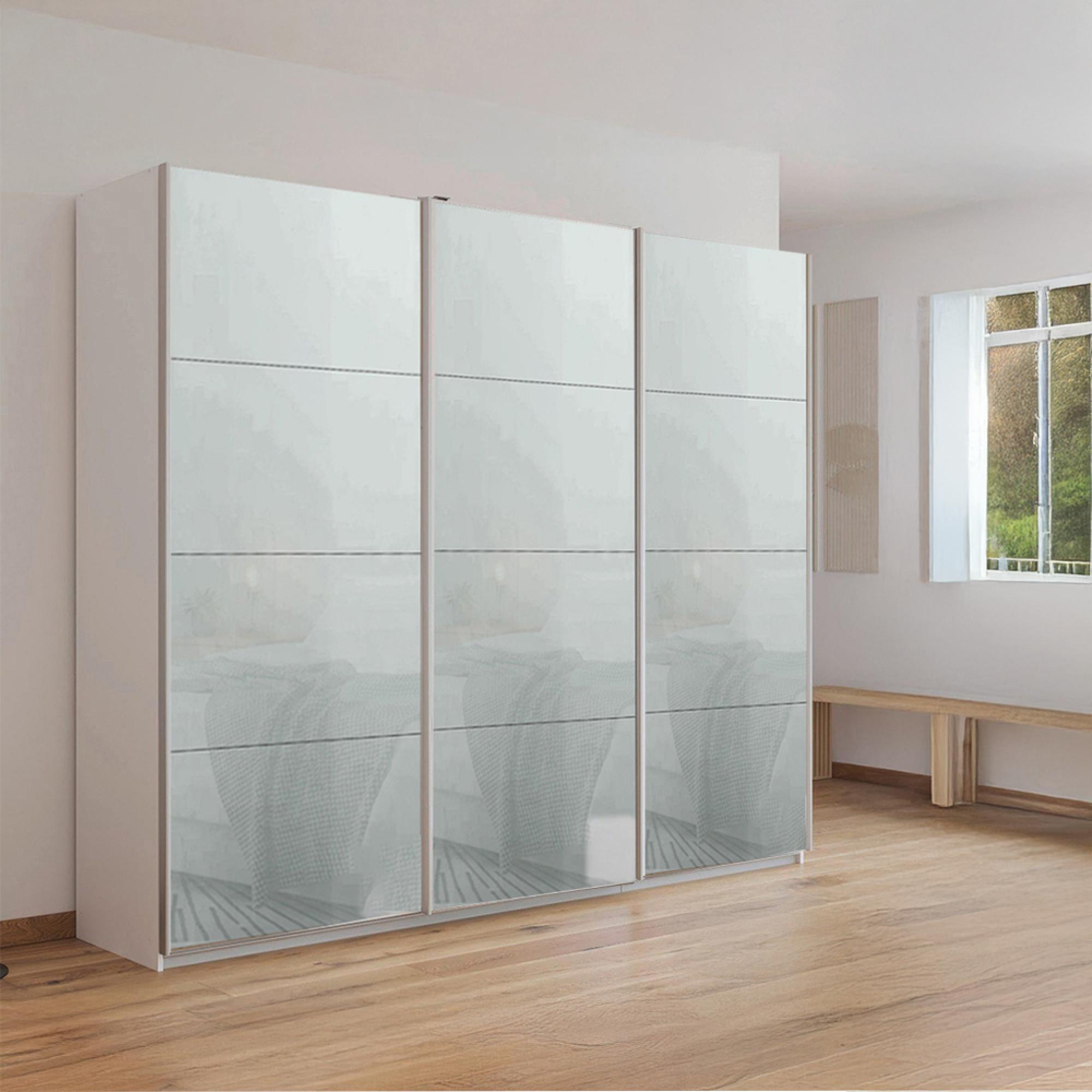 Kulmbach Sliding Wardrobe 203cm 3 Door Alpine White Silk Grey Glass