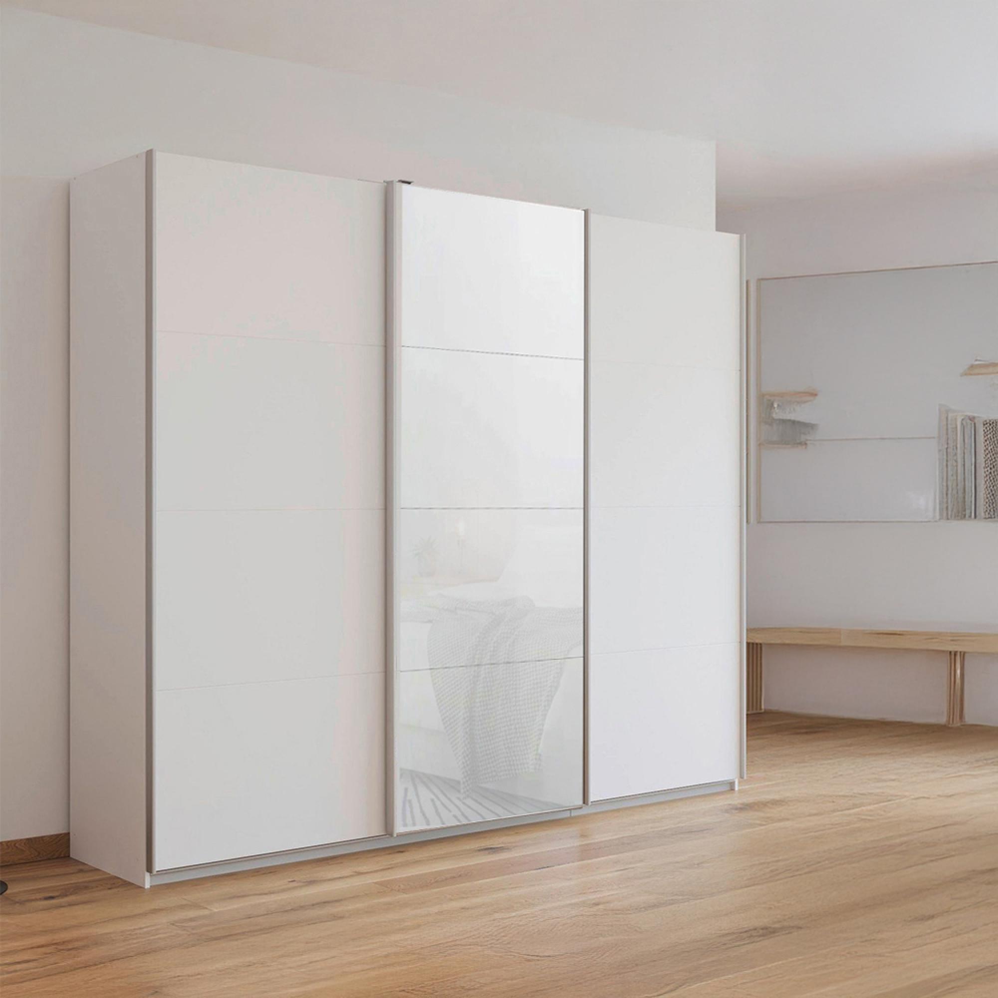 Kulmbach Sliding Wardrobe - 203cm - 3 Door - Alpine White & White Glass Front