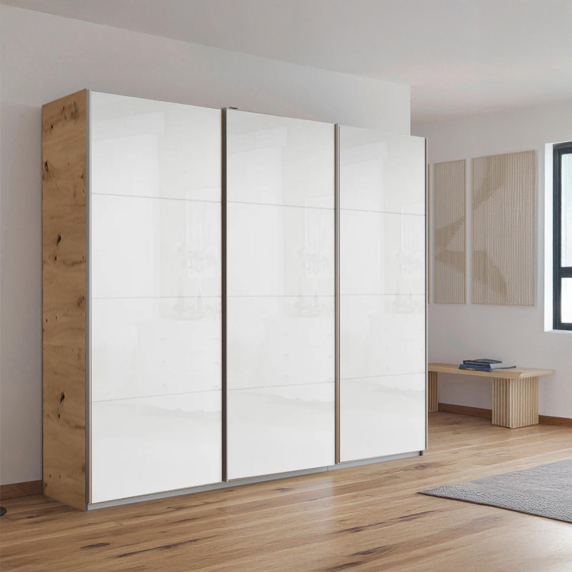 Rauch Kulmbach 203cm 3 Door Sliding Wardrobe - Artisan Oak and White High Gloss