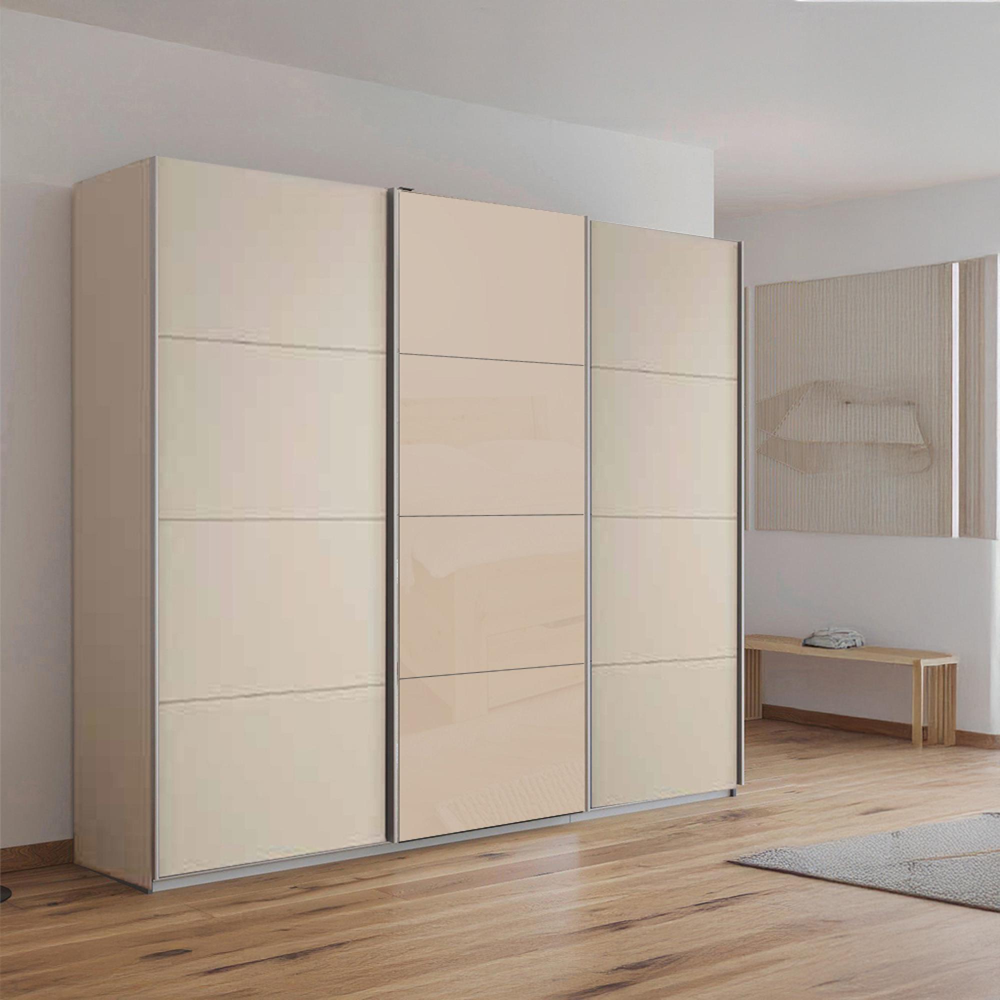 Kulmbach Sliding Wardrobe 203cm 3 Door Champagne Champagne Glass Front