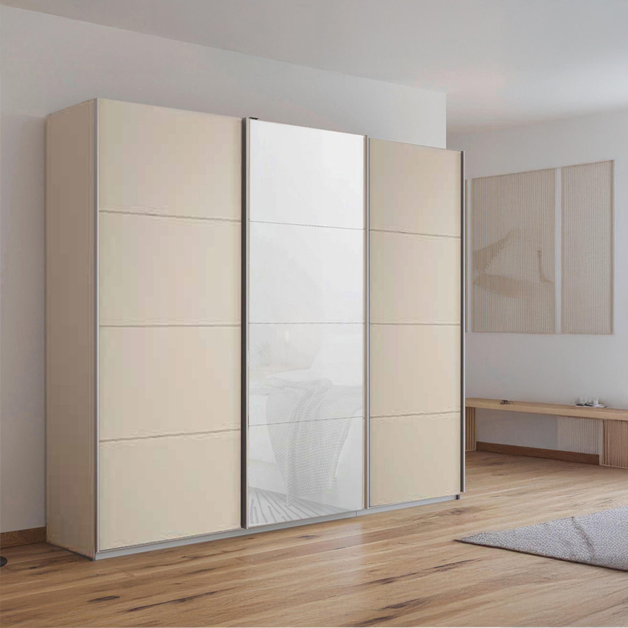 Kulmbach Sliding Wardrobe 203cm 3 Door Champagne White Glass Front