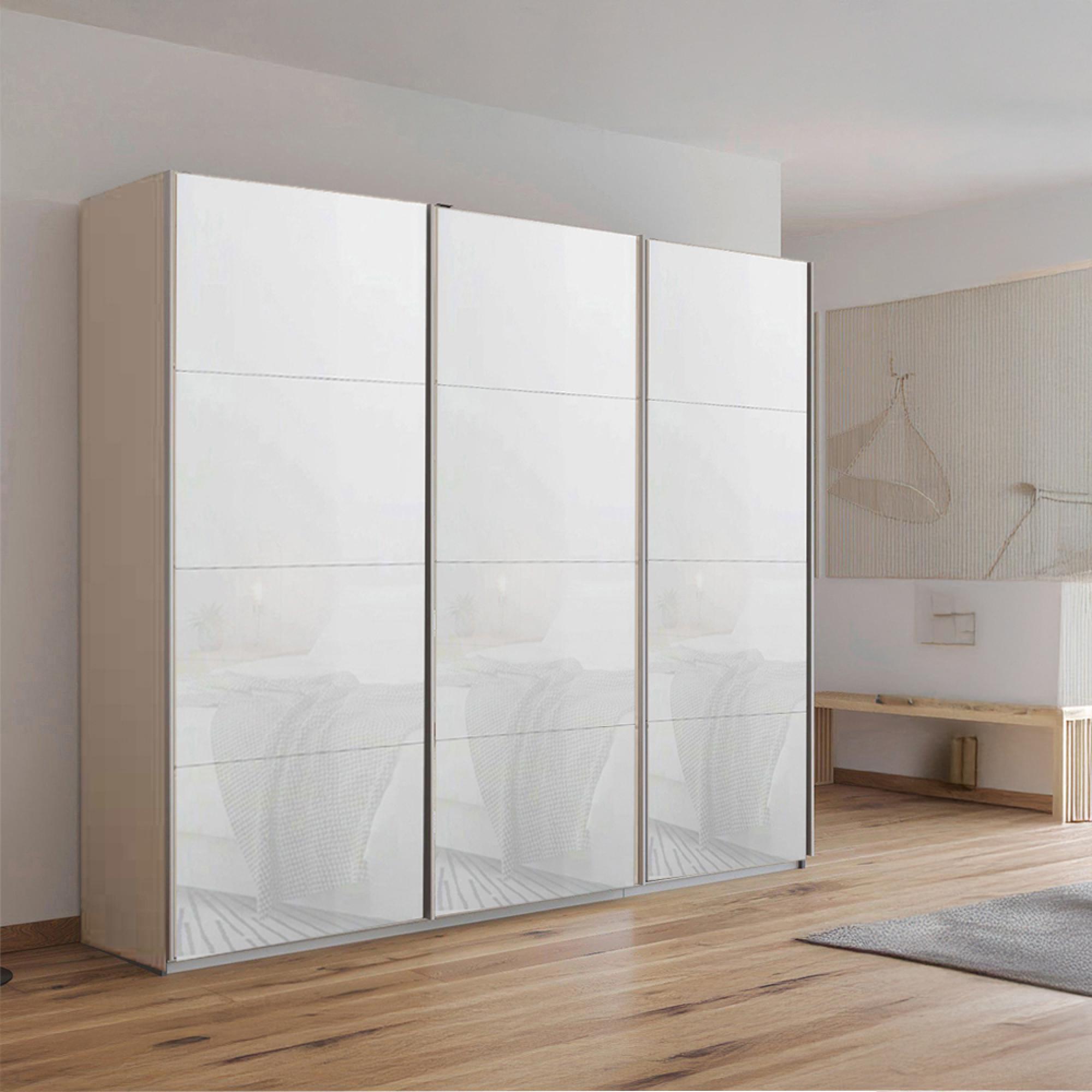Kulmbach Sliding Wardrobe 203cm 3 Door Champagne White Glass