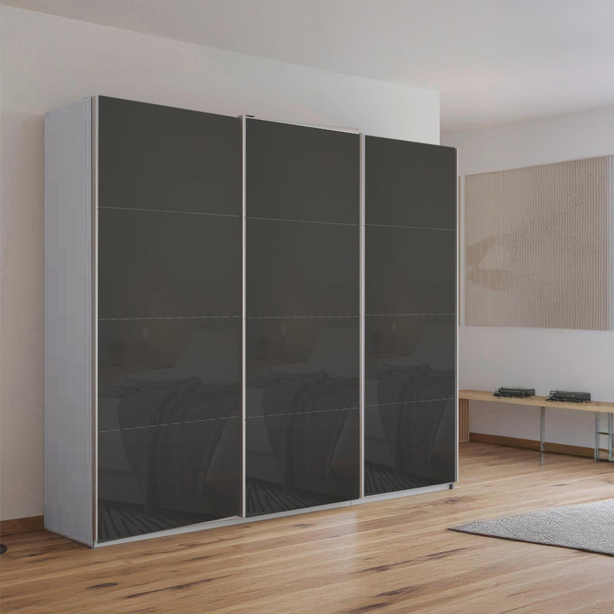 Kulmbach Sliding Wardrobe 203cm 3 Door Silk Grey Basalt Glass Kulmbach Sliding Wardrobe 203cm 3 Door Silk Grey Basalt Glass