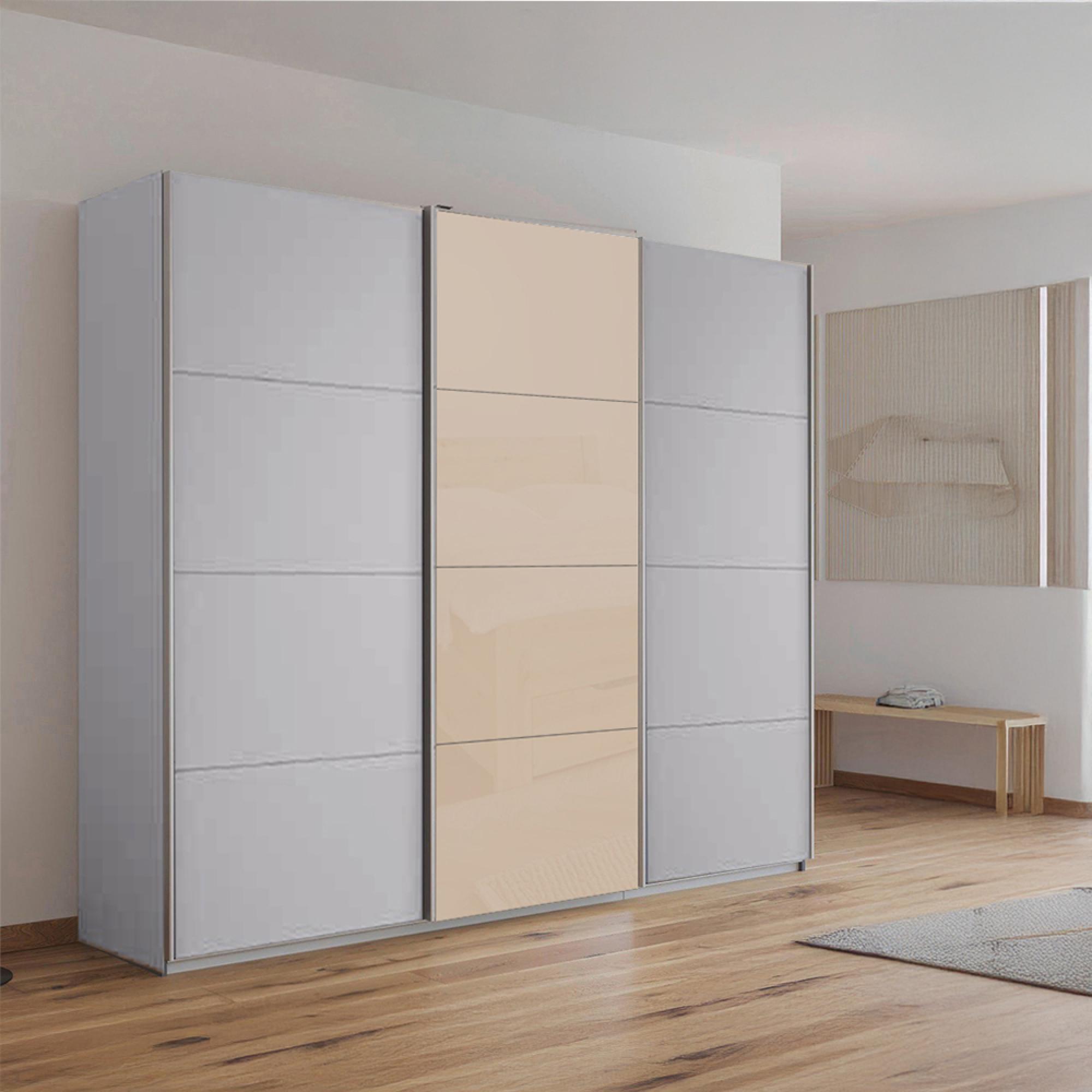 Kulmbach Sliding Wardrobe 203cm 3 Door Silk Grey Champagne Glass Front