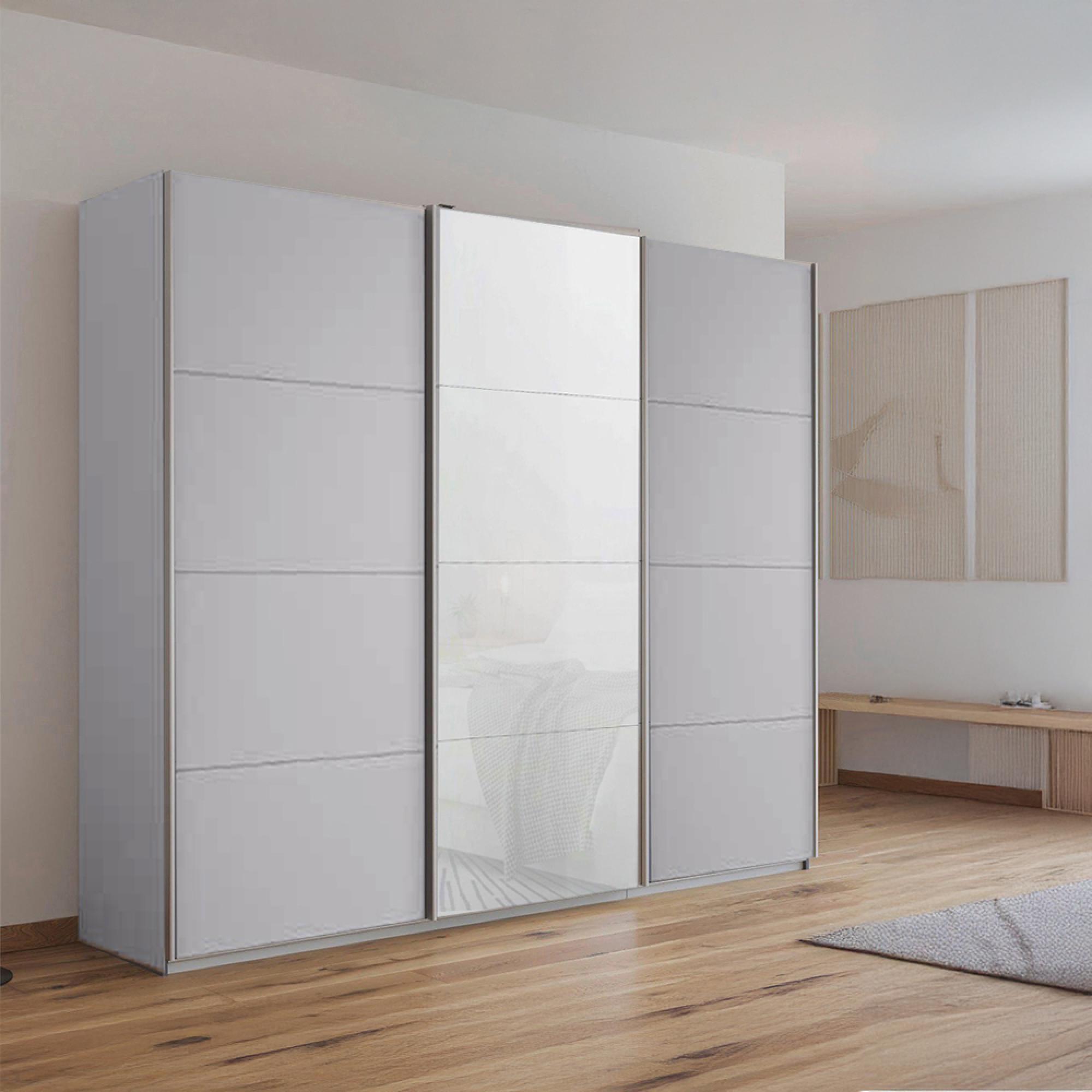 Kulmbach Sliding Wardrobe 203cm 3 Door Silk Grey White Glass Front