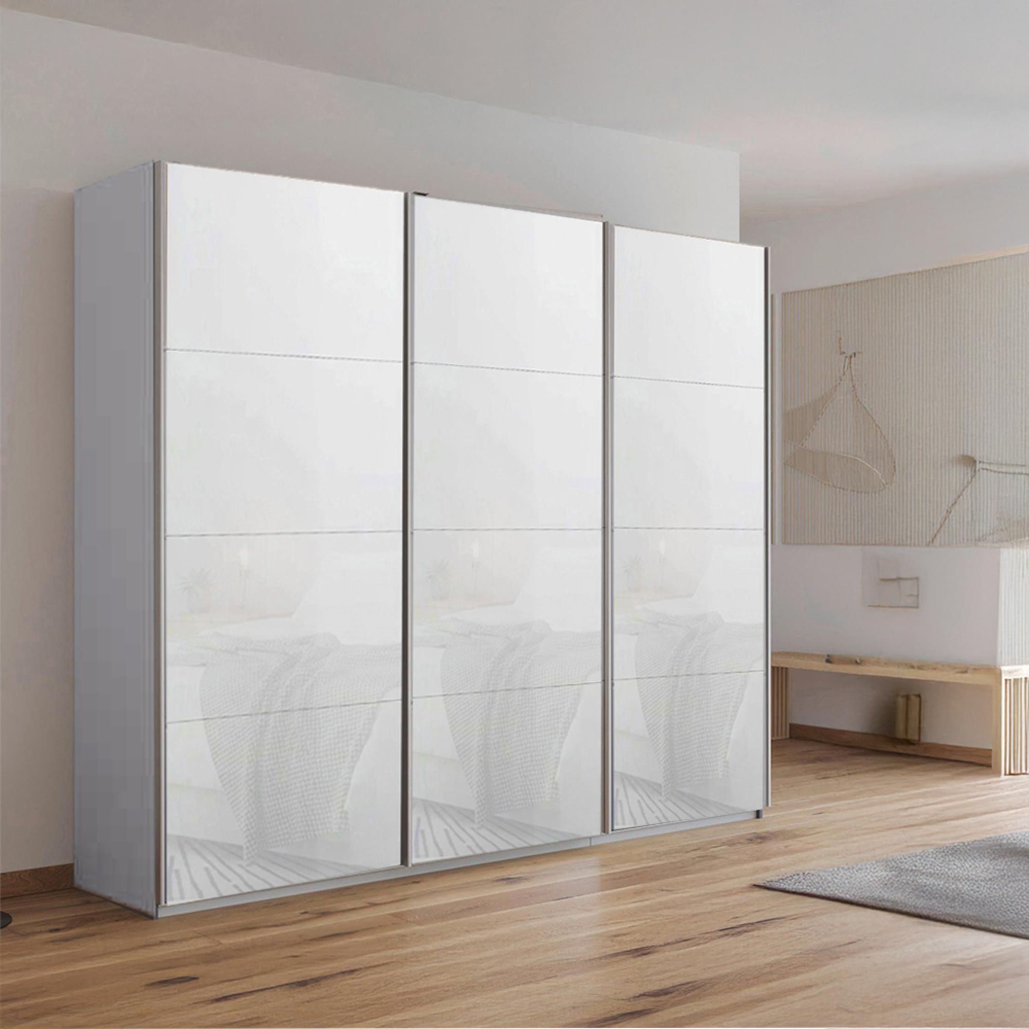Kulmbach Sliding Wardrobe 203cm 3 Door Silk Grey White Glass Kulmbach Sliding Wardrobe 203cm 3 Door Silk Grey White Glass