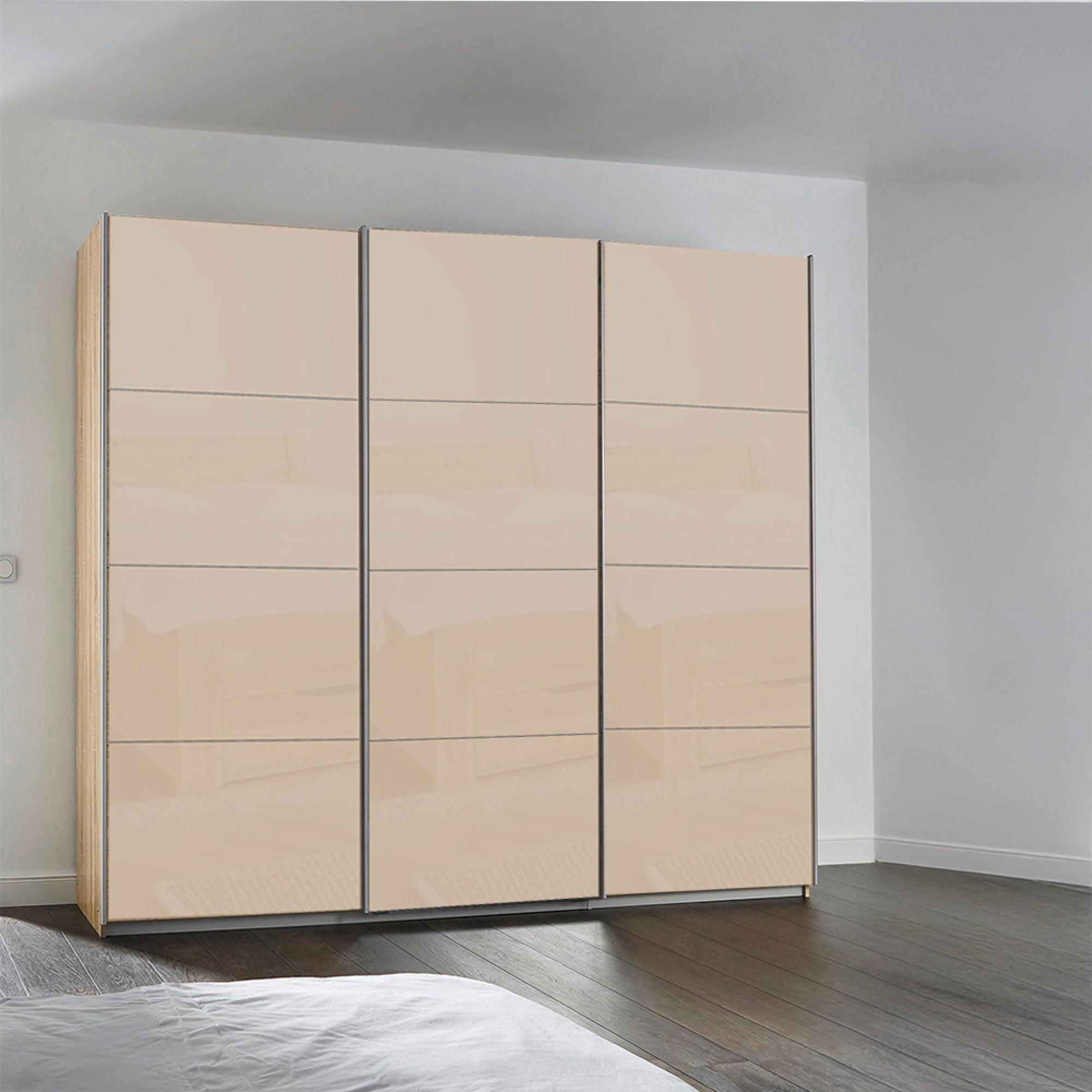 Kulmbach Sliding Wardrobe - 203cm - 3 Door - Sonoma Oak & Champagne Glass