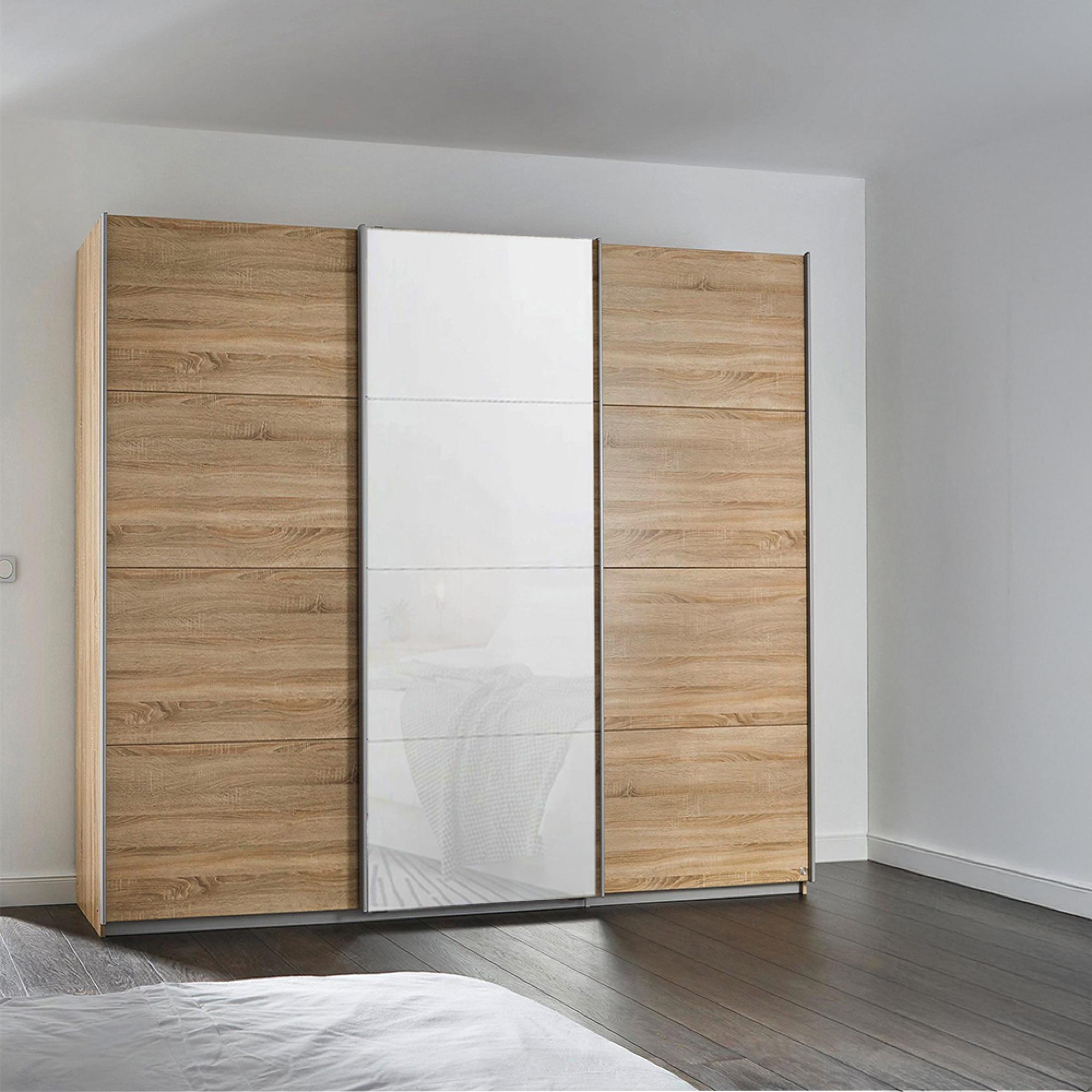 Kulmbach Sliding Wardrobe 203cm 3 Door Sonoma Oak White Glass Front