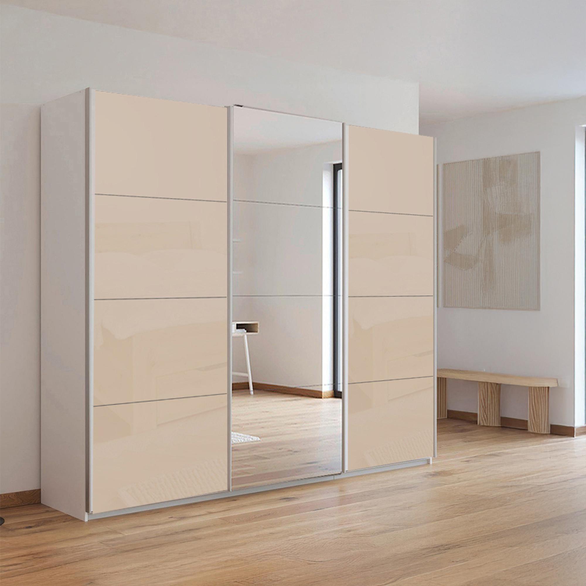 Kulmbach Sliding Mirror Wardrobe 203cm 3 Door Alpine White Champagne Glass Kulmbach Sliding Mirror Wardrobe 203cm 3 Door Alpine White Champagne Glass