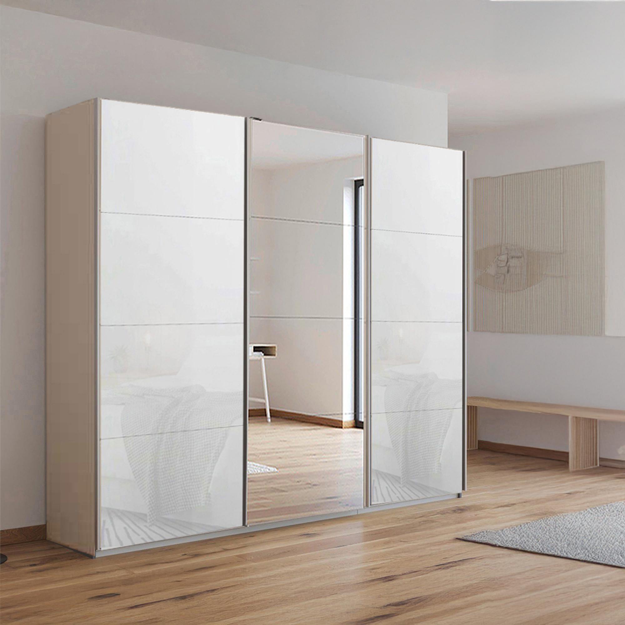 Kulmbach Sliding Mirror Wardrobe 203cm 3 Door Champagne White Glass