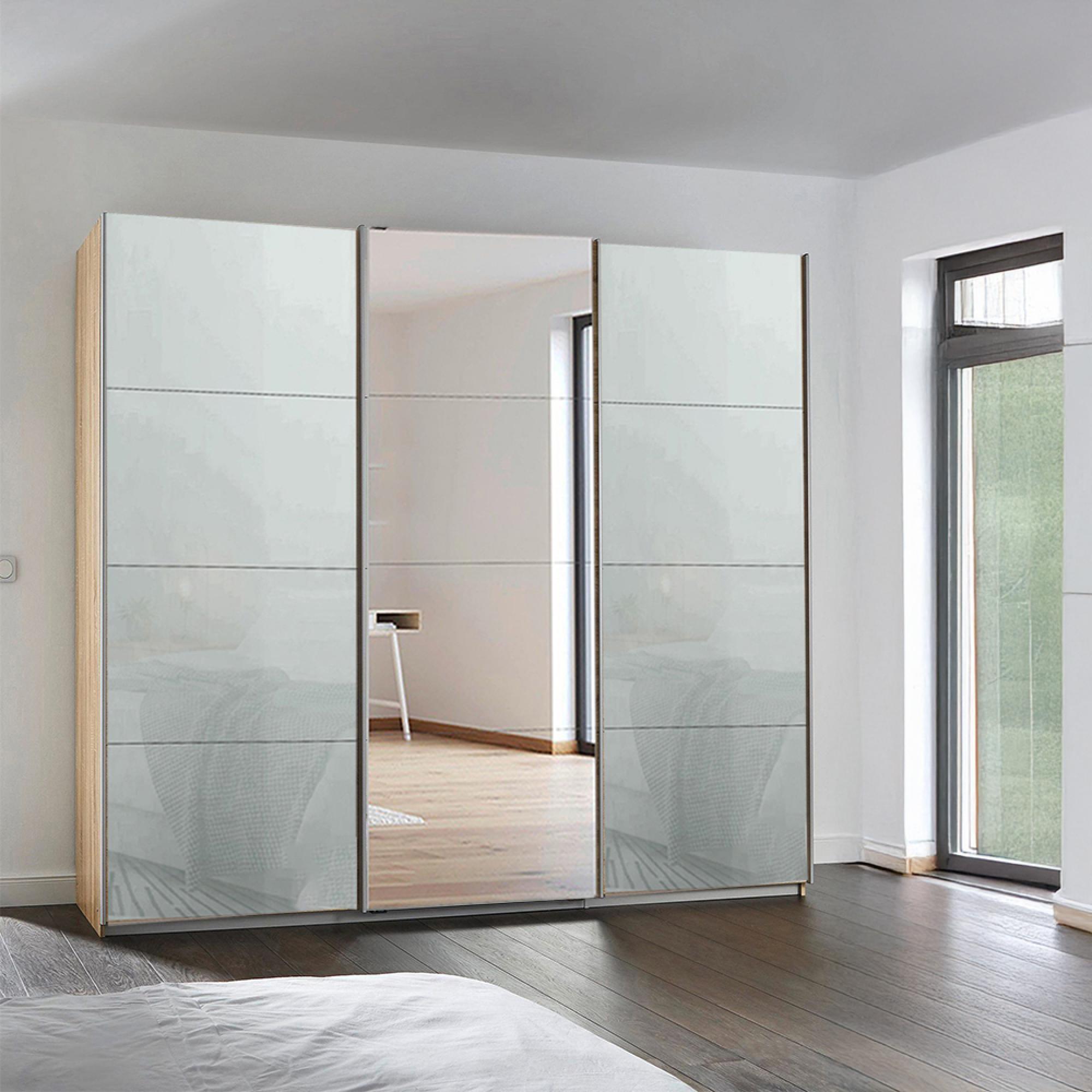 Kulmbach Sliding Mirror Wardrobe - 203cm - 3 Door - Sonoma Oak & Silk Grey Glass