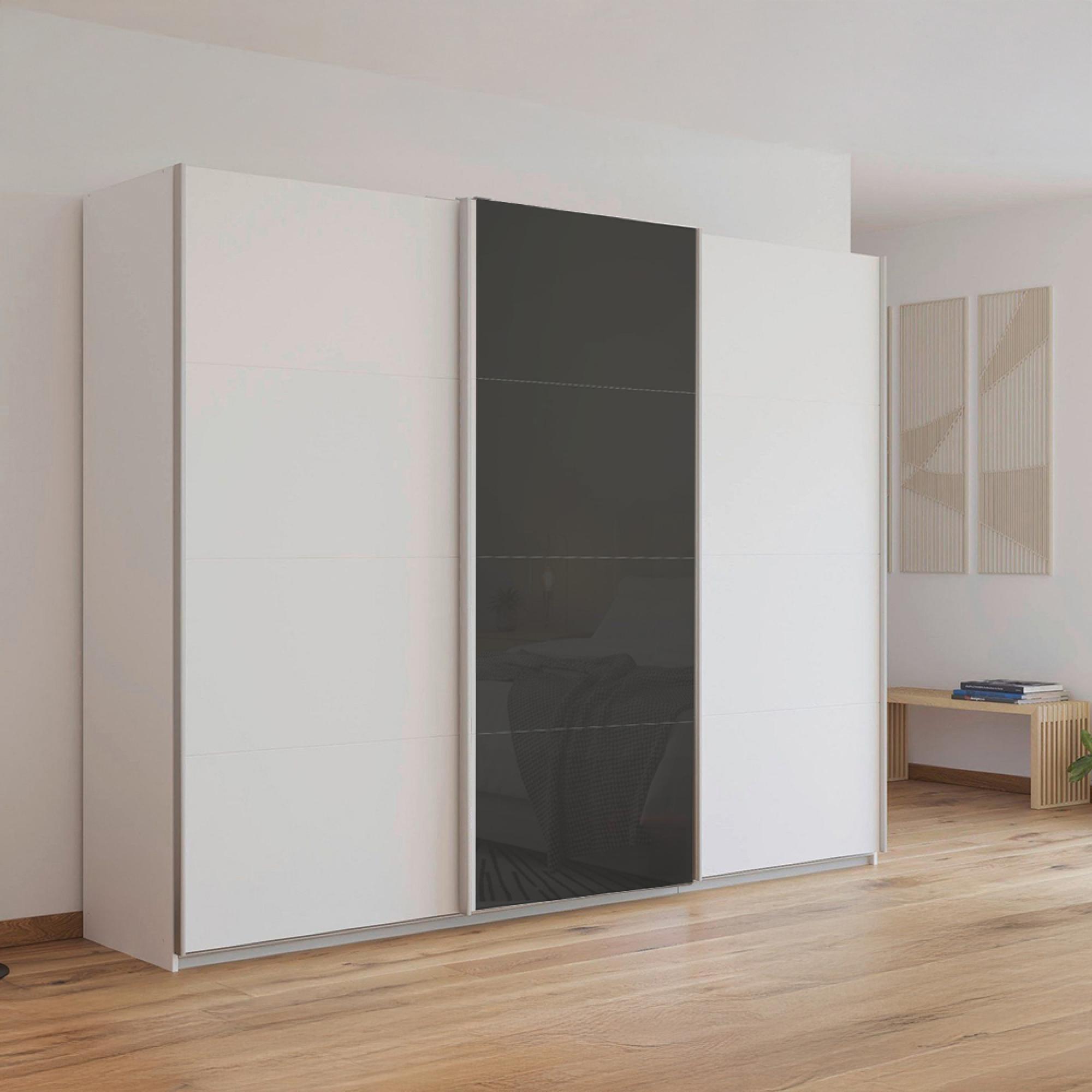 Kulmbach Sliding Wardrobe 271cm 3 Door Alpine White Basalt Glass Front