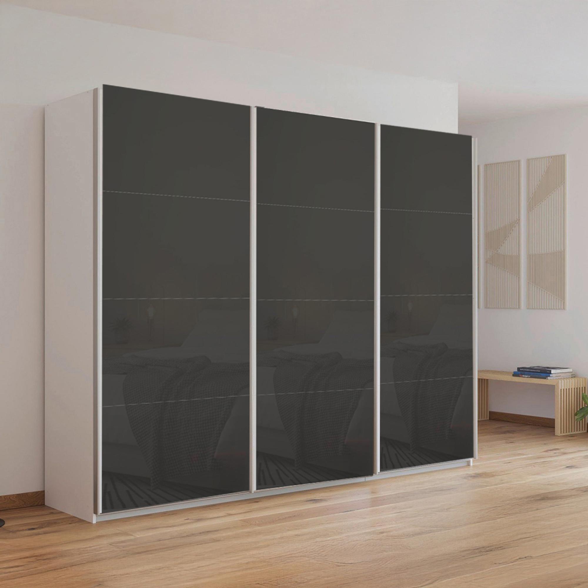 Kulmbach Sliding Wardrobe 271cm 3 Door Alpine White Basalt Glass