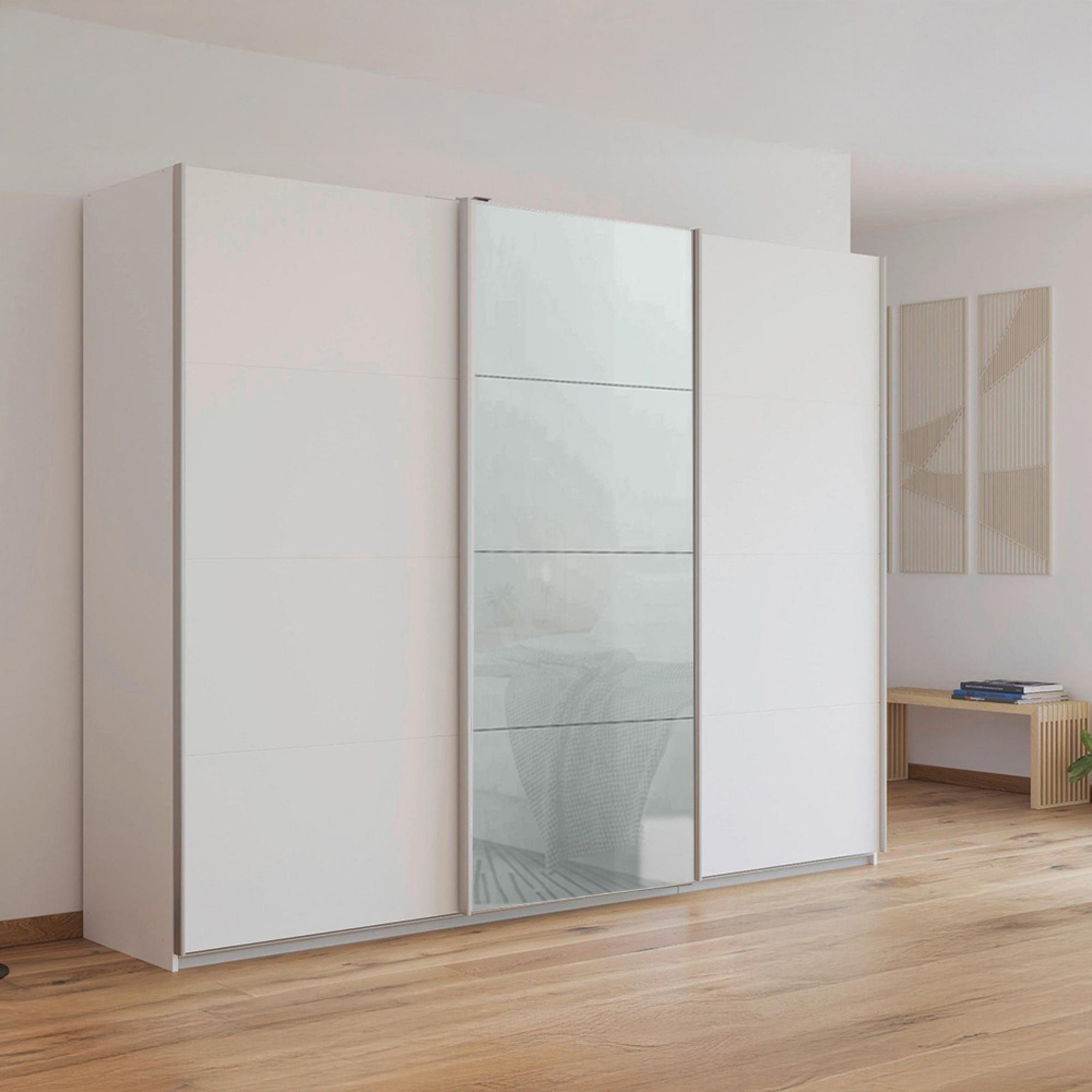 Kulmbach Sliding Wardrobe 271cm 3 Door Alpine White Silk Grey Glass Front