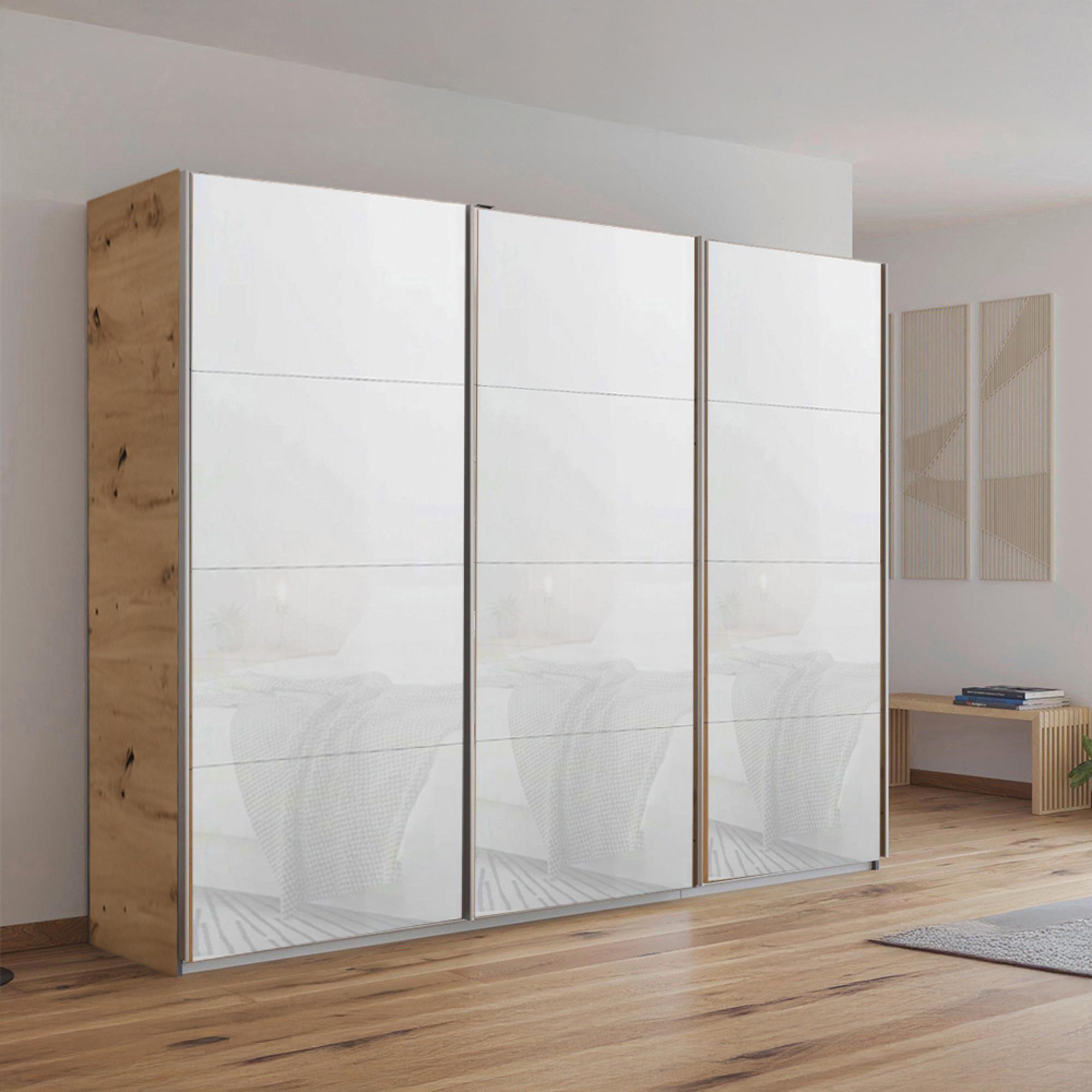 Kulmbach Sliding Wardrobe - 271cm - 3 Door - Artisan Oak & White Glass
