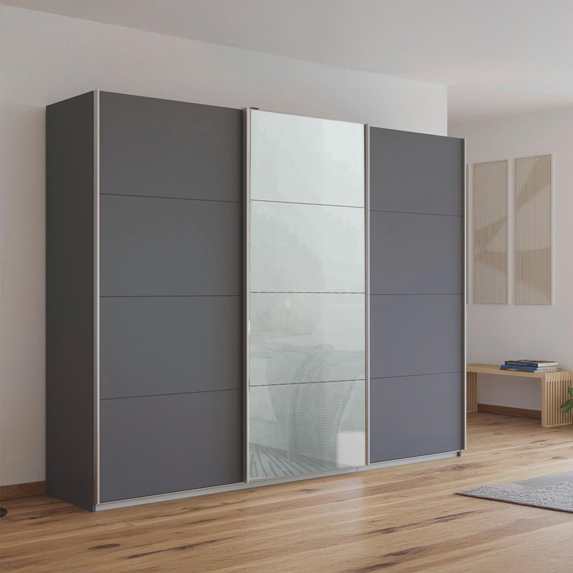 Kulmbach Sliding Wardrobe - 271cm - 3 Door - Metallic Dark Grey & Silk Grey Glass Front