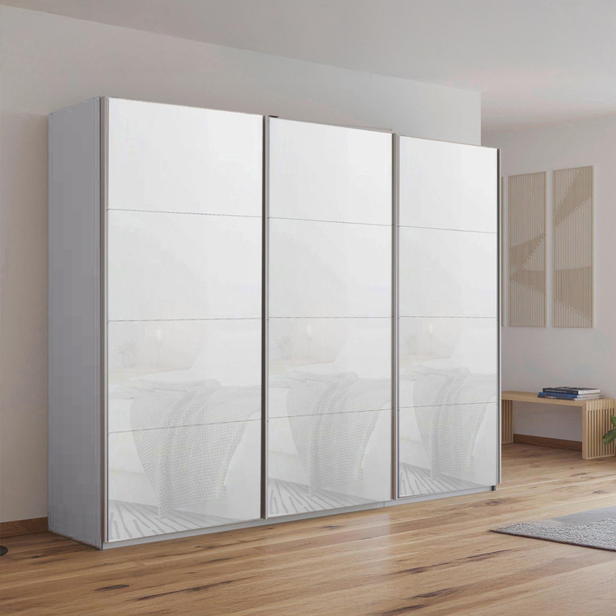 Kulmbach Sliding Wardrobe 271cm 3 Door Silk Grey White Glass Kulmbach Sliding Wardrobe 271cm 3 Door Silk Grey White Glass