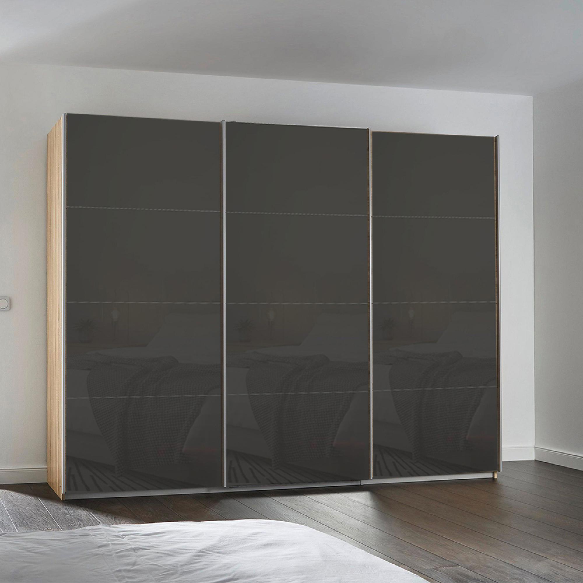 Kulmbach Sliding Wardrobe - 271cm - 3 Door - Sonoma Oak & Basalt Glass