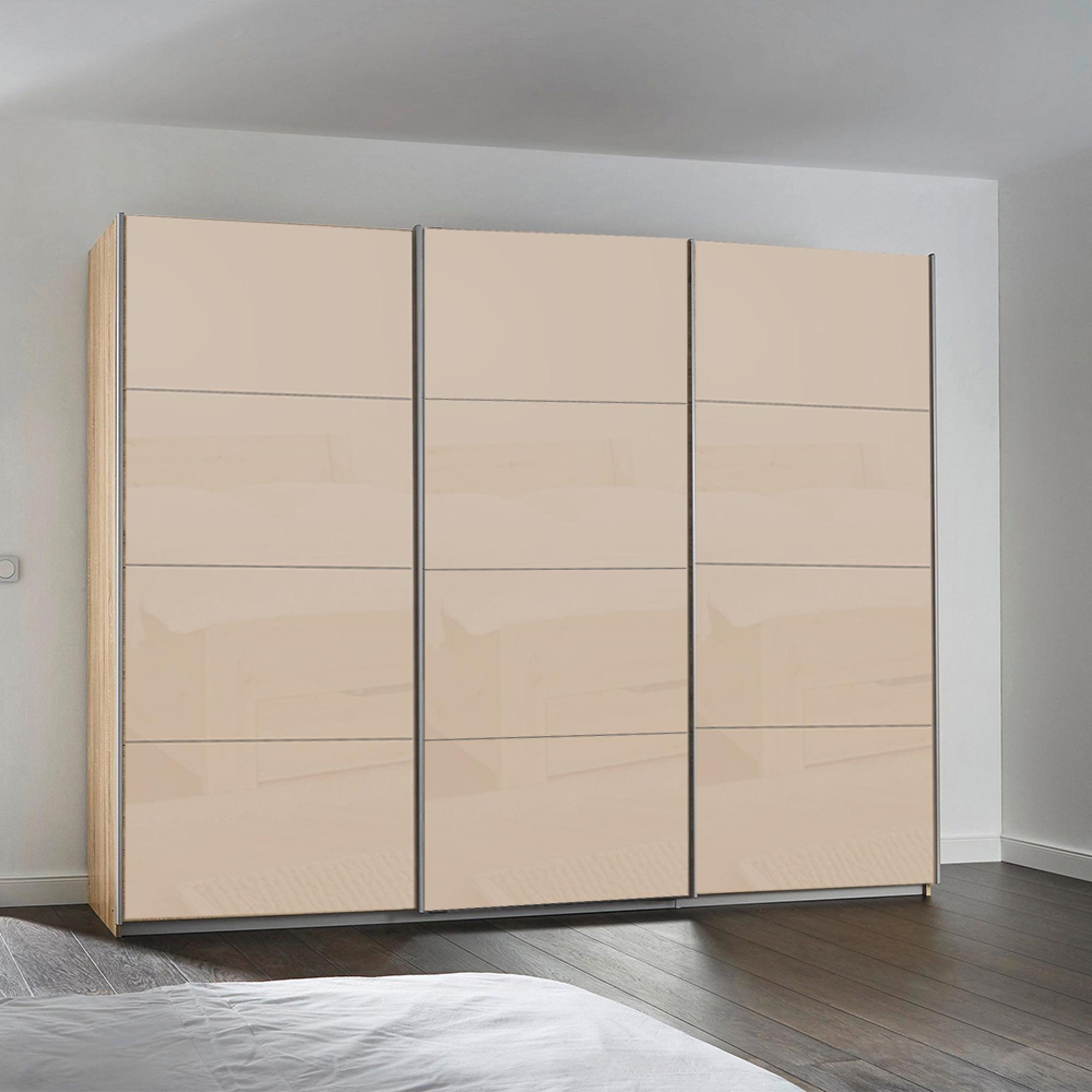 Kulmbach Sliding Wardrobe - 271cm - 3 Door - Sonoma Oak & Champagne Glass