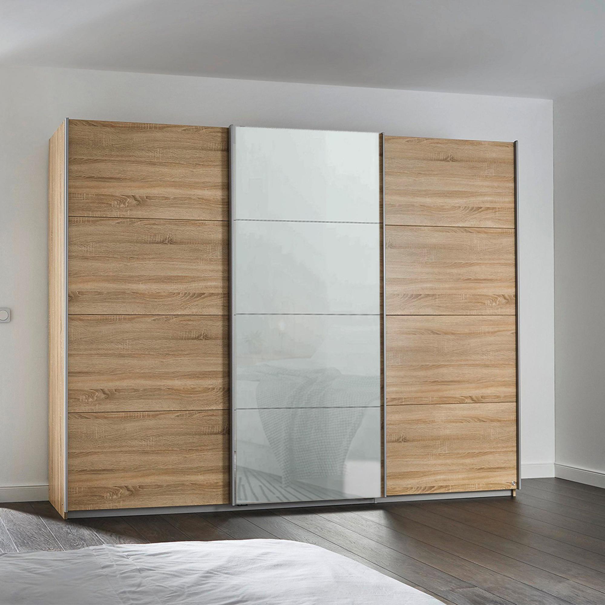 Kulmbach Sliding Wardrobe 271cm 3 Door Sonoma Oak Silk Grey Glass Front