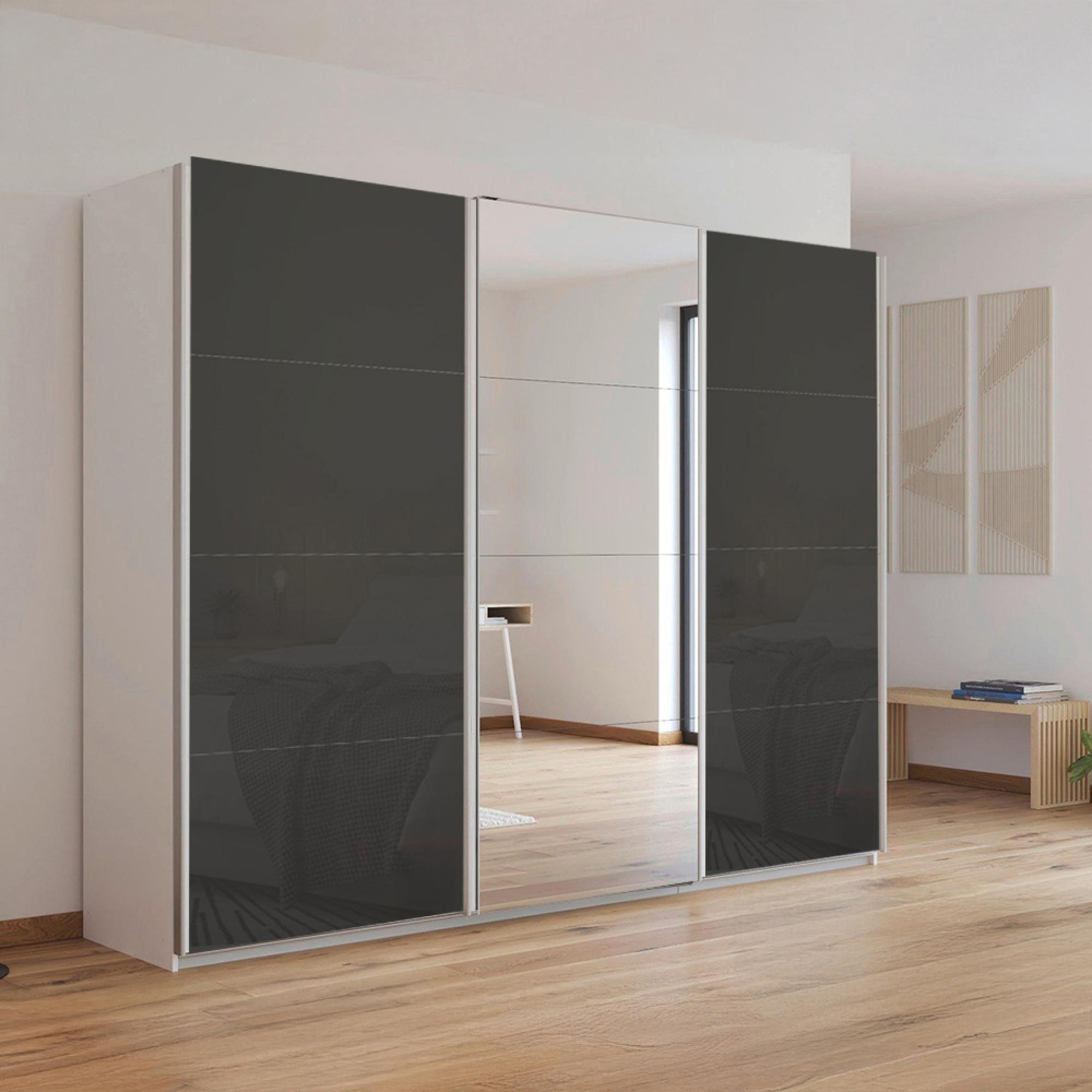 Kulmbach Sliding Mirror Wardrobe 271cm 3 Door Alpine White Basalt Glass