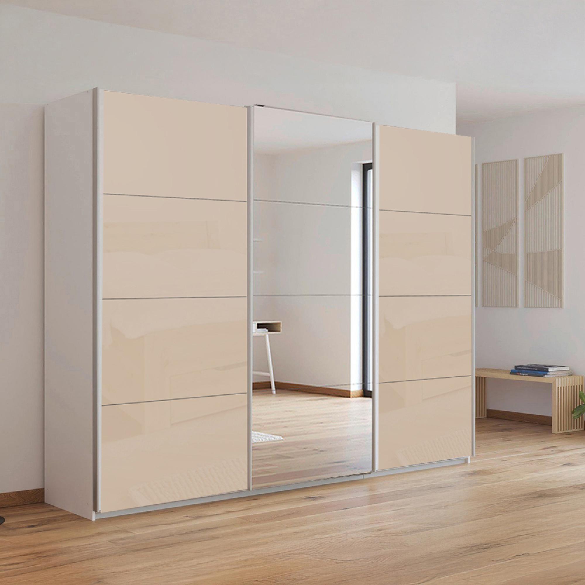 Kulmbach Sliding Mirror Wardrobe 271cm 3 Door Alpine White Champagne Glass