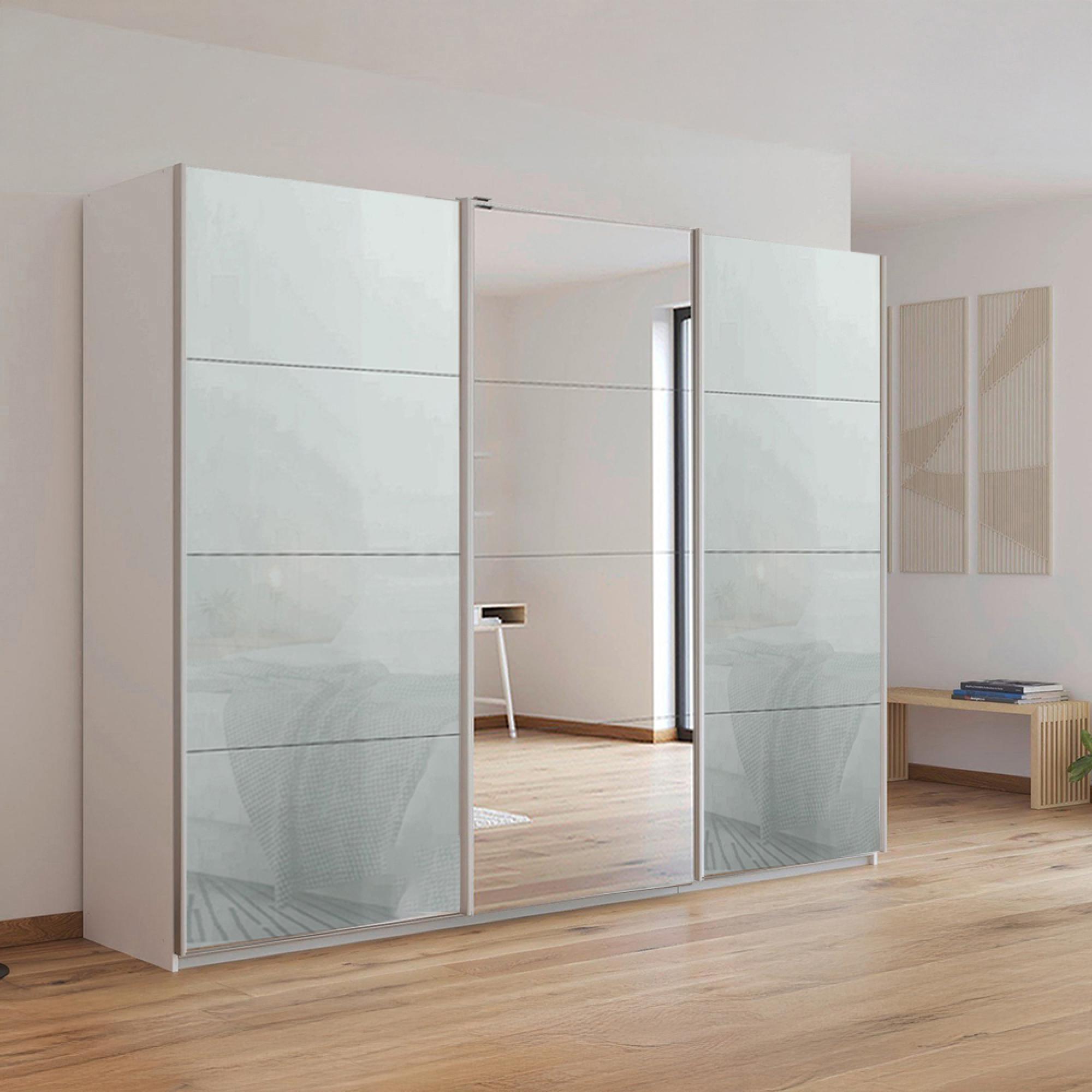 Kulmbach Sliding Mirror Wardrobe 271cm 3 Door Alpine White Silk Grey Glass